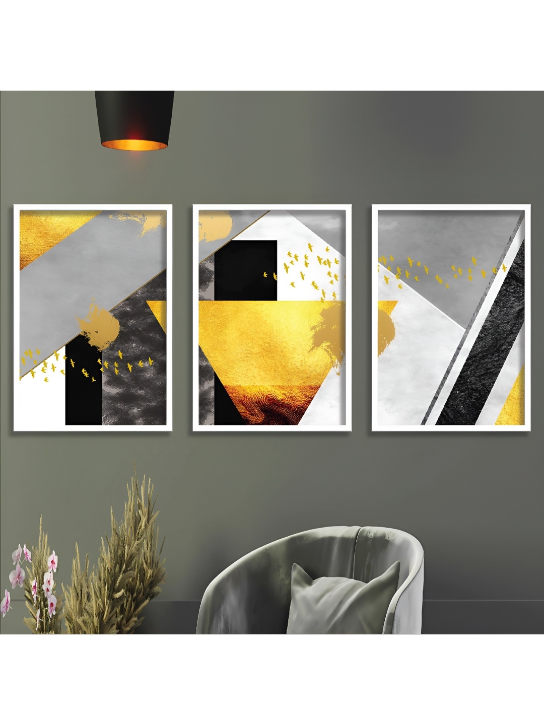 

Aura Yellow & Grey 3 Pieces Wood Abstract Wall Art