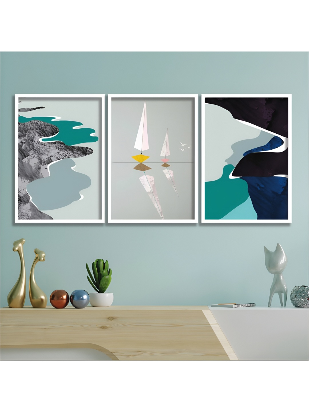 

Aura Green & Grey 3 Pieces Wooden Abstract Wall Art