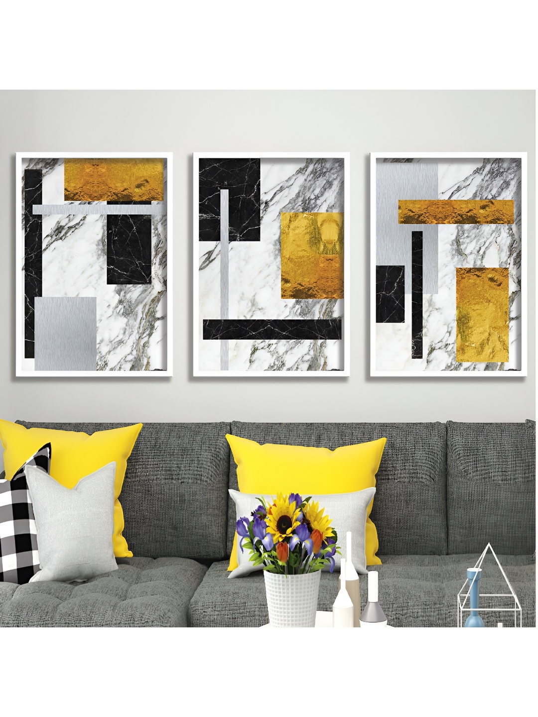 

Aura White & Gold-Toned 3 Pieces Wooden Abstract Wall Art