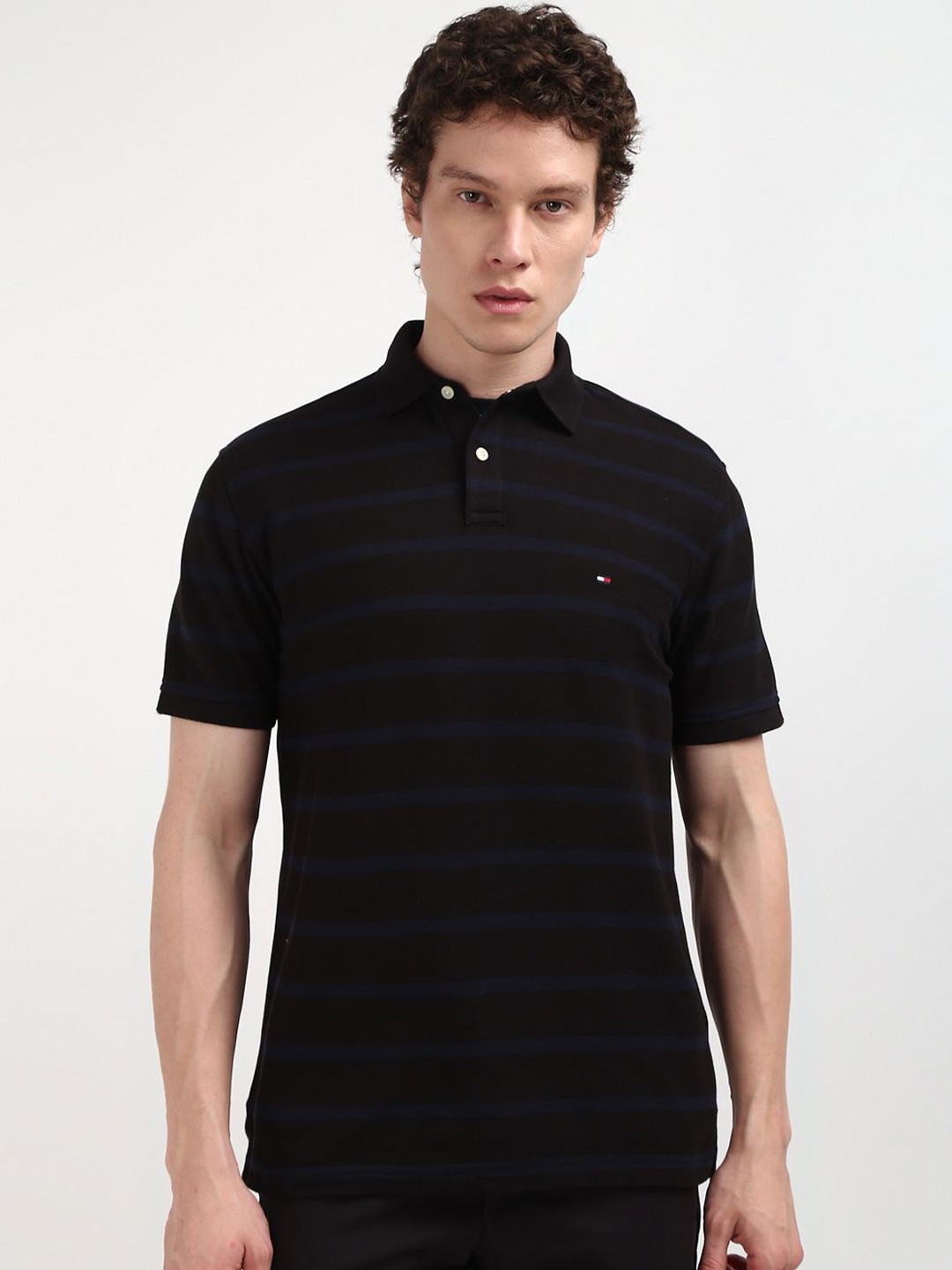 

Tommy Hilfiger Men Striped Polo CollarT-shirt, Black