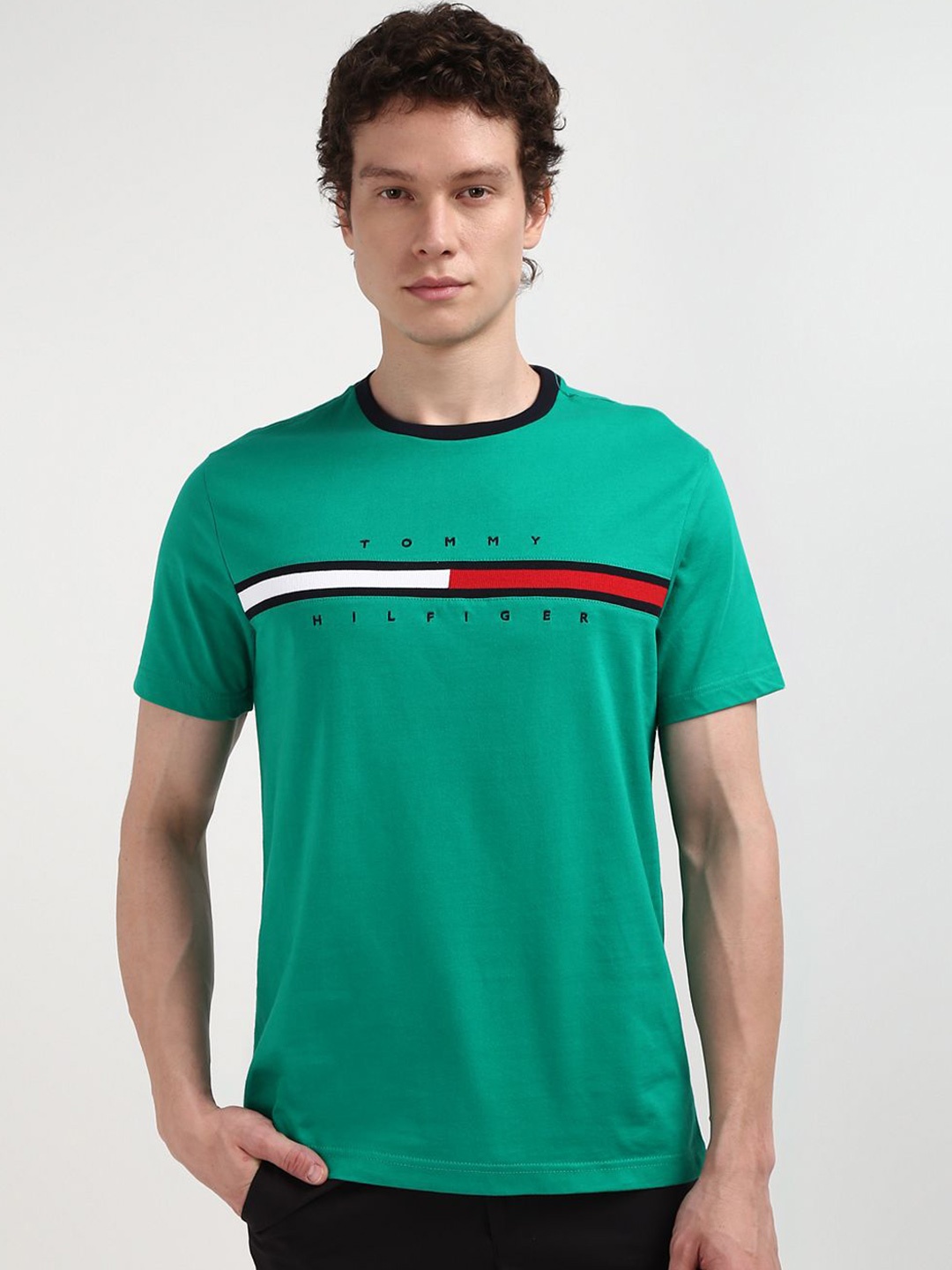 

Tommy Hilfiger Men Typography Printed Round Neck T-shirt, Green