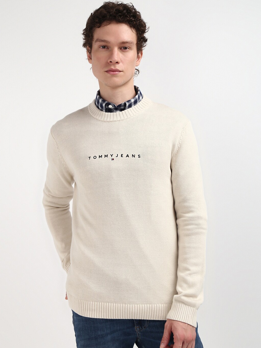 

Tommy Hilfiger Men Solid Round Neck Pullover Sweater, Beige