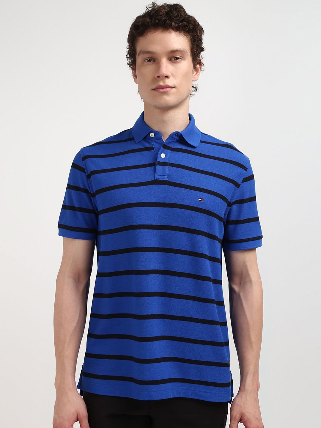 

Tommy Hilfiger Men Striped Polo Collar T-shirt, Blue
