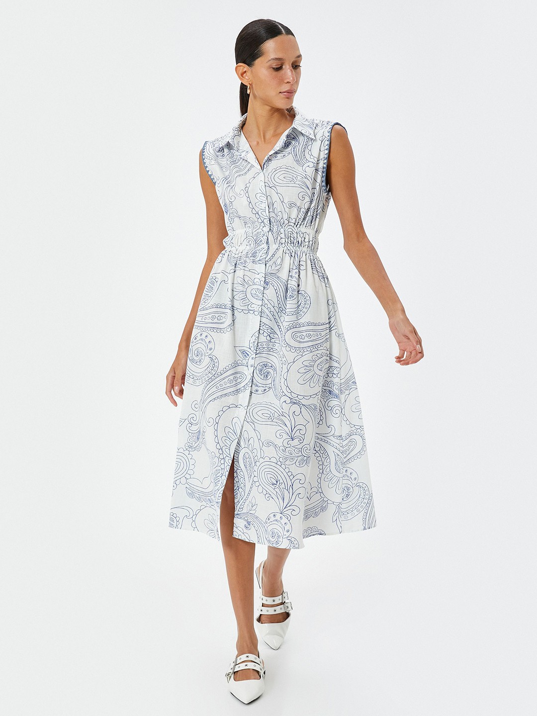

Koton Floral Print Shirt Midi Dress, Blue