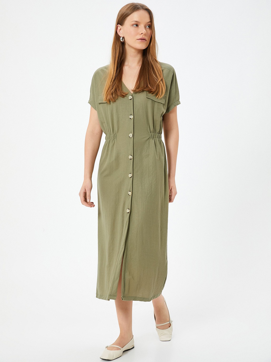 

Koton Women Shirt Midi Dress, Green