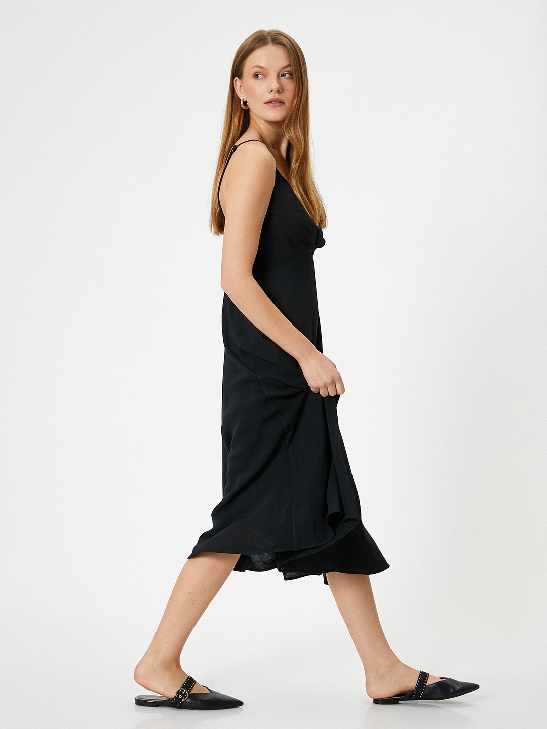 

Koton Shoulder Straps A-Line Midi Dress, Black