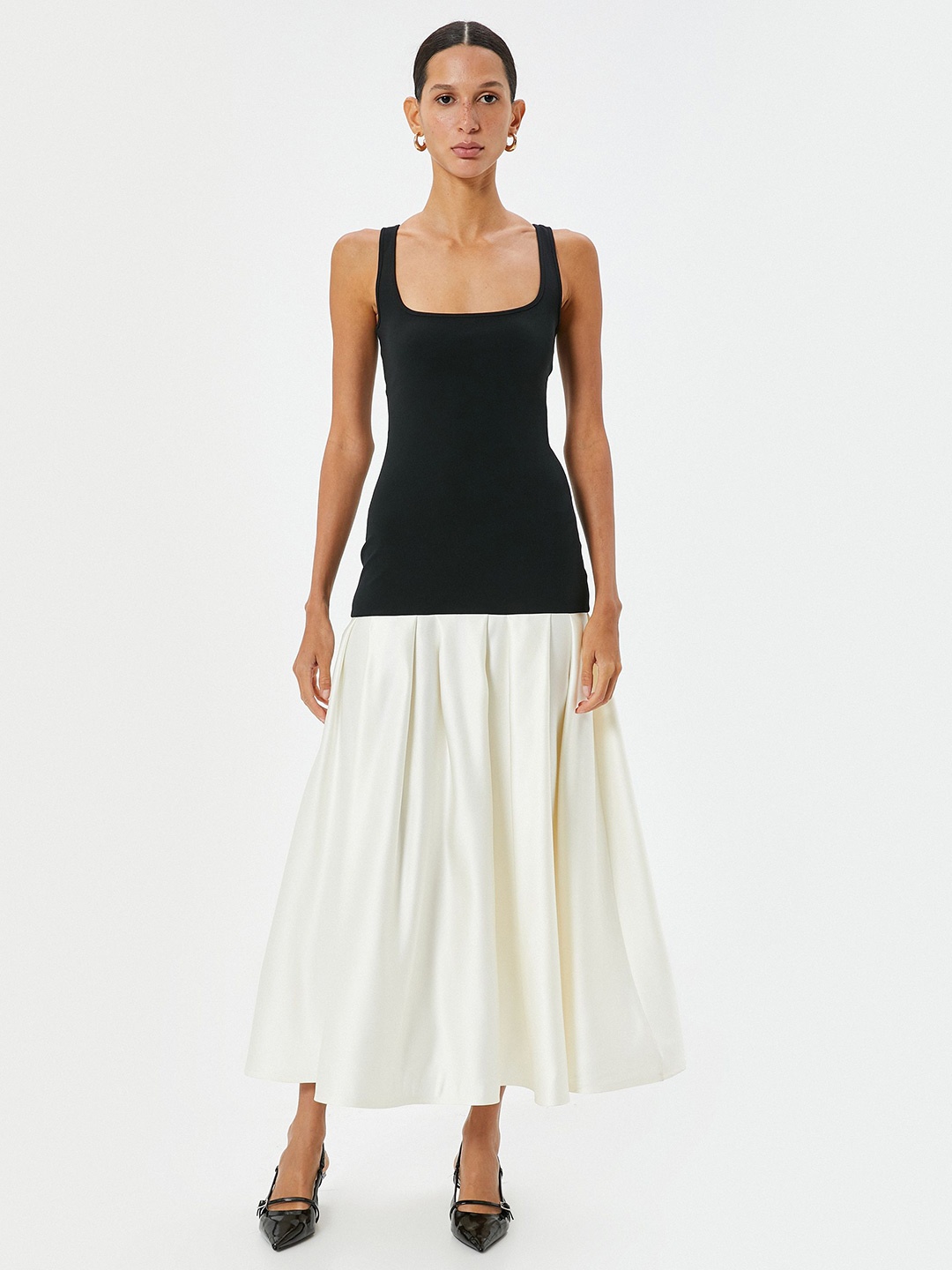 

Koton Colourblocked Drop-Waist Maxi Dress, Black