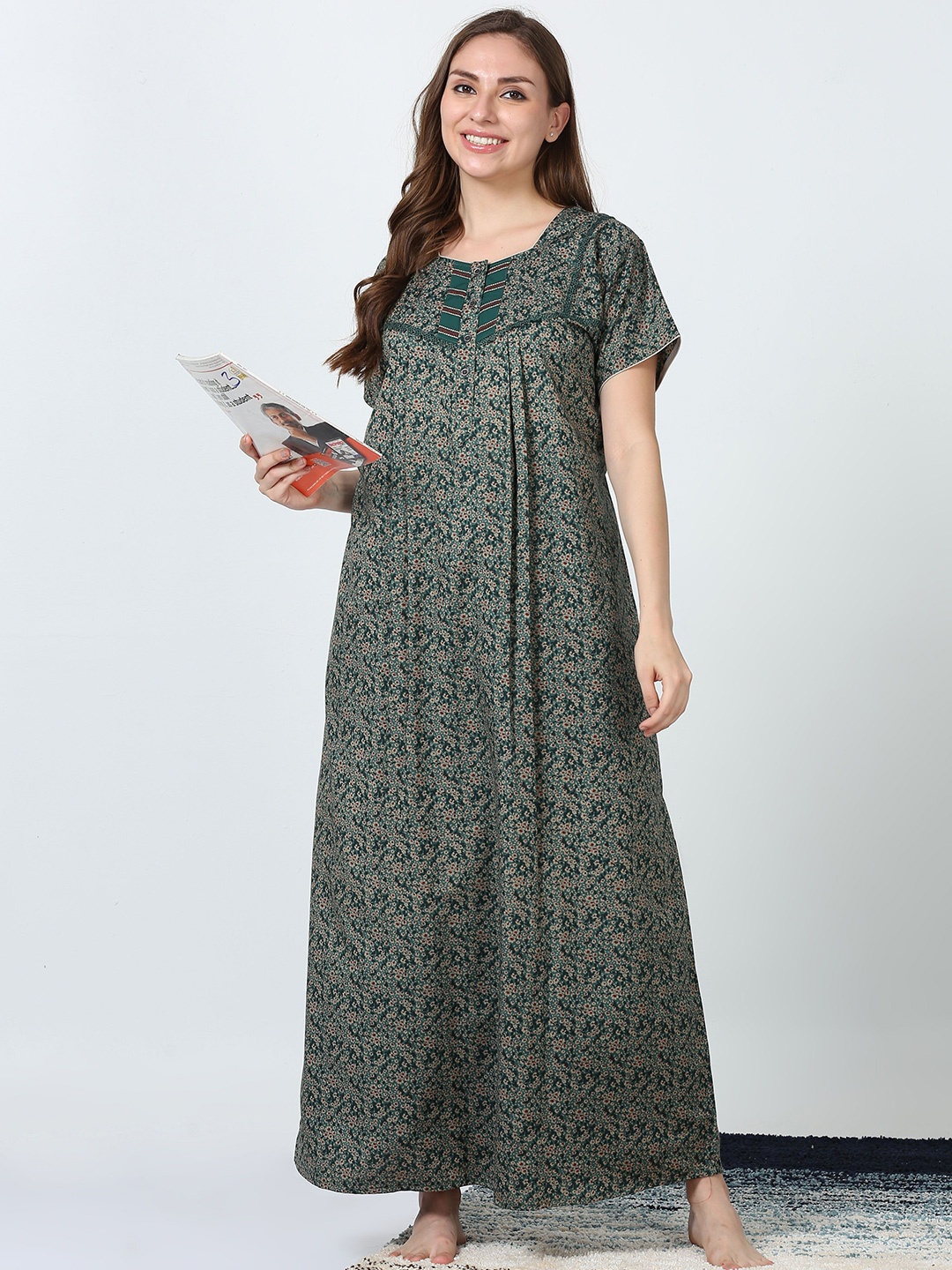 

9shines Label Floral Printed Maxi Nightdress, Green