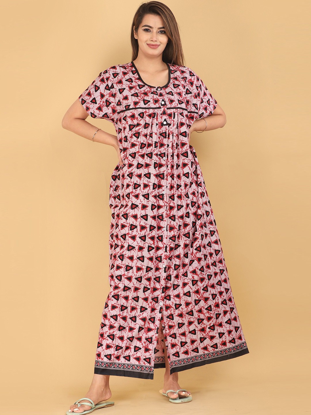 

MAYA PRINT Geometric Printed Pure Cotton Maxi Ethnic Dress, Purple