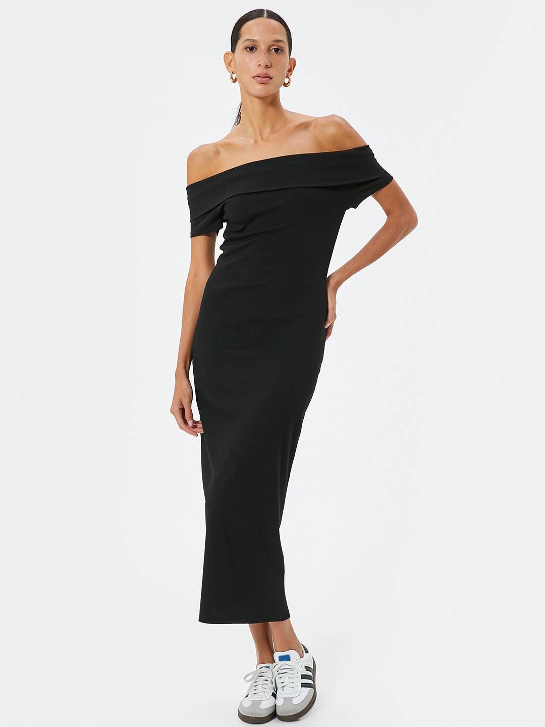 

Koton Off-Shoulder Bodycon Maxi Dress, Black