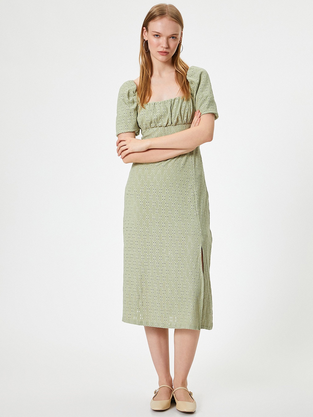 

Koton Square Neck A-Line Midi Dress, Green