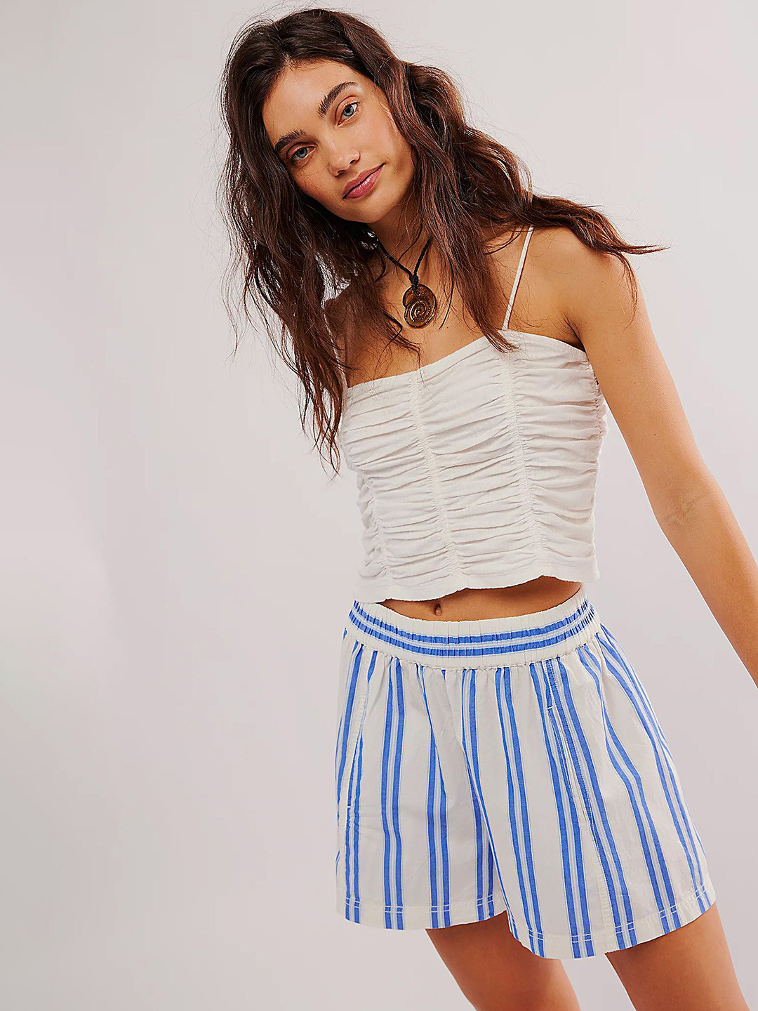 

LULU & SKY Women Striped High-Rise Wide Leg Shorts, Blue
