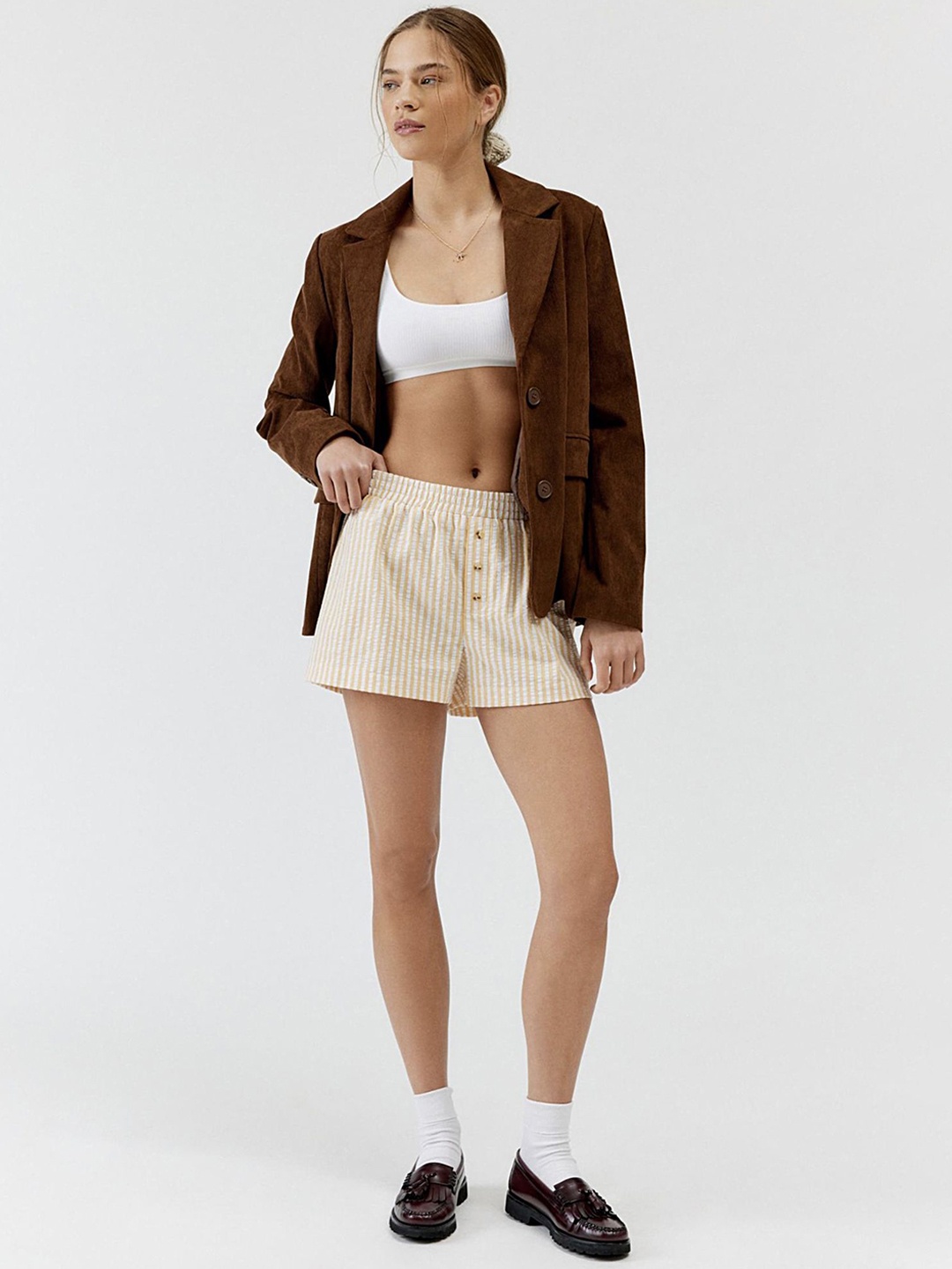 

LULU & SKY Women Striped Mid-Rise Shorts, Yellow
