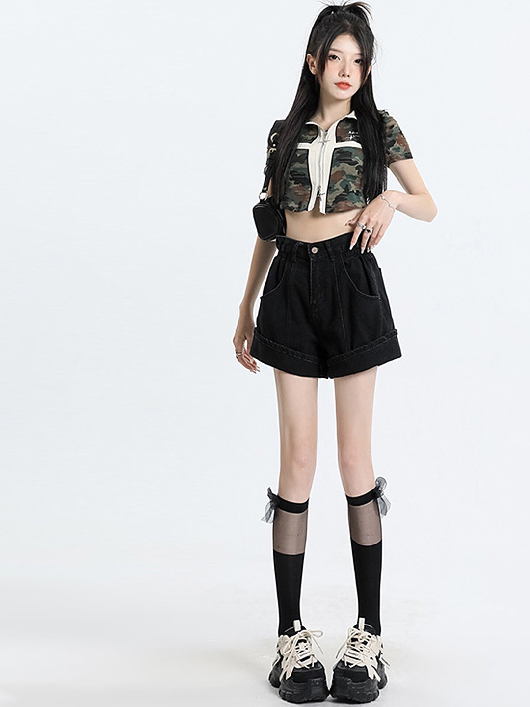

LULU & SKY Women High-Rise Denim Shorts, Black
