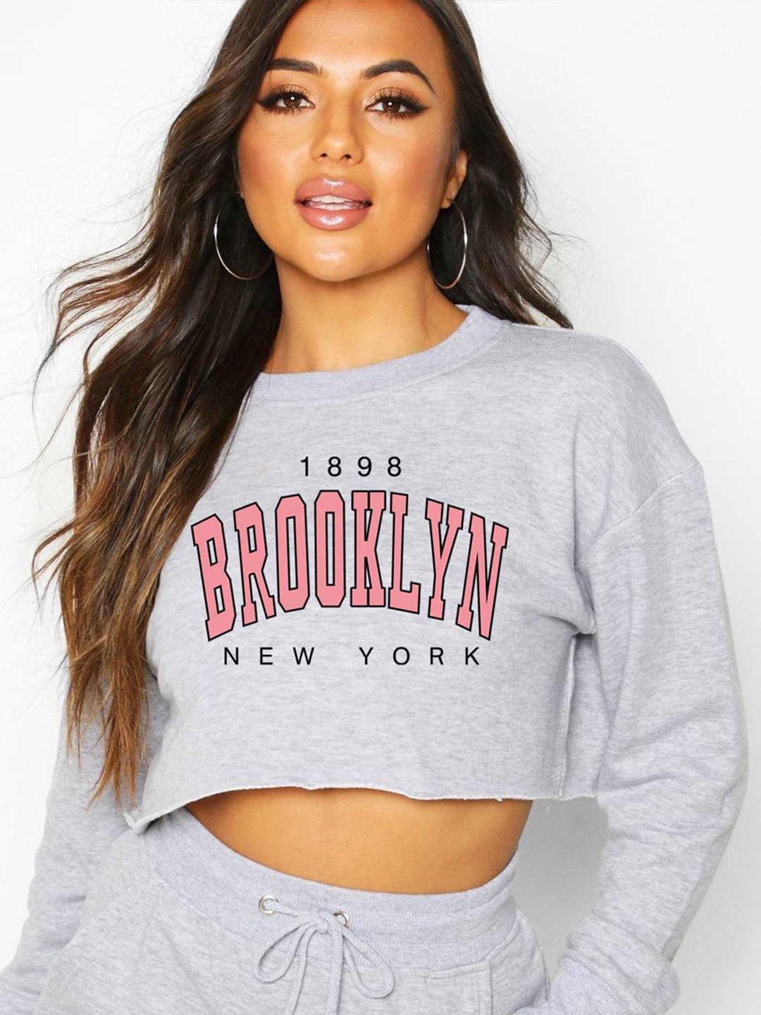 

StyleCast x Revolte Women Typography Printed Round Neck Crop Sweatshirt, Grey