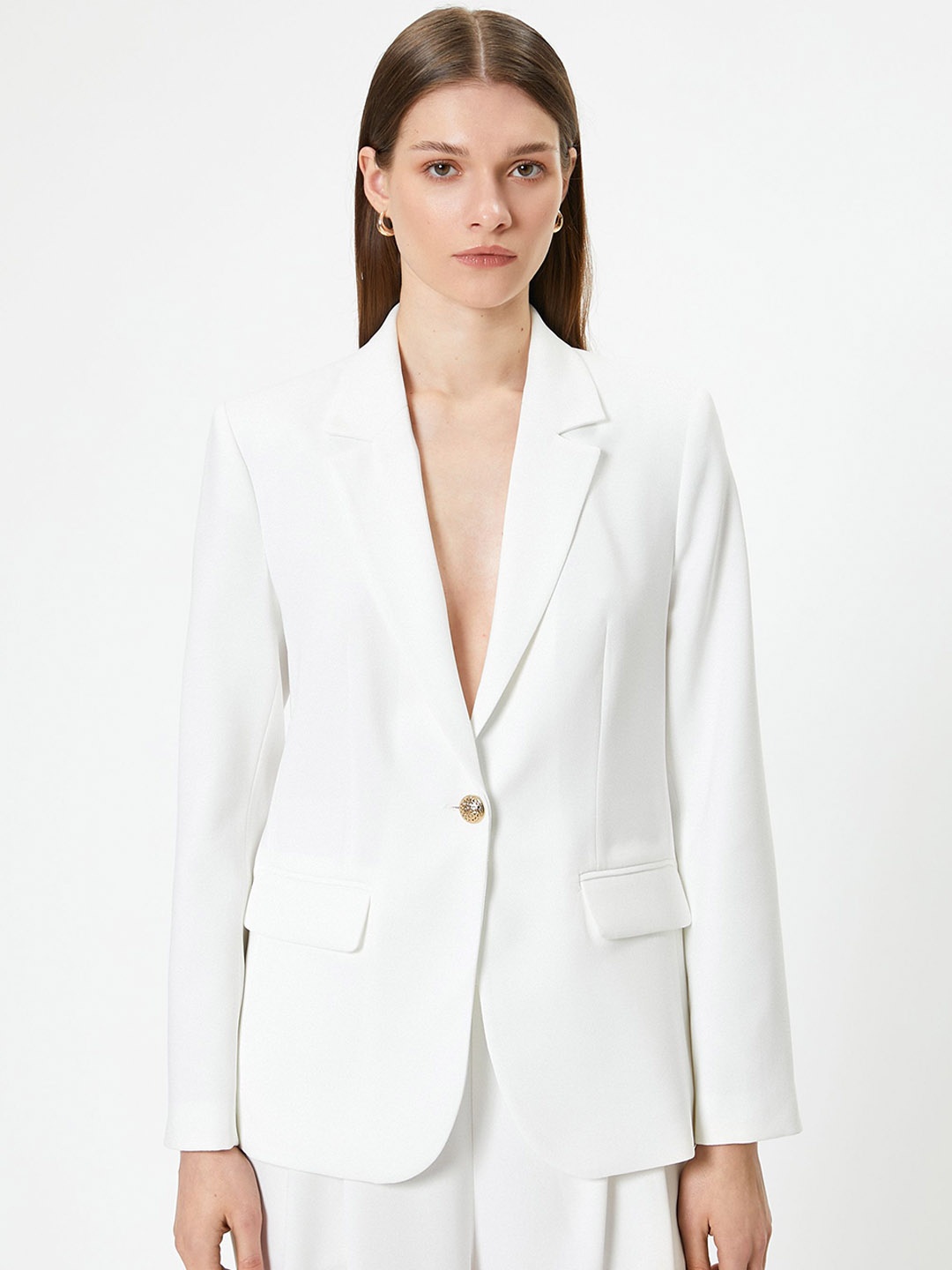 

Koton Notched Lapel Collar Single-Breasted Blazer, Off white