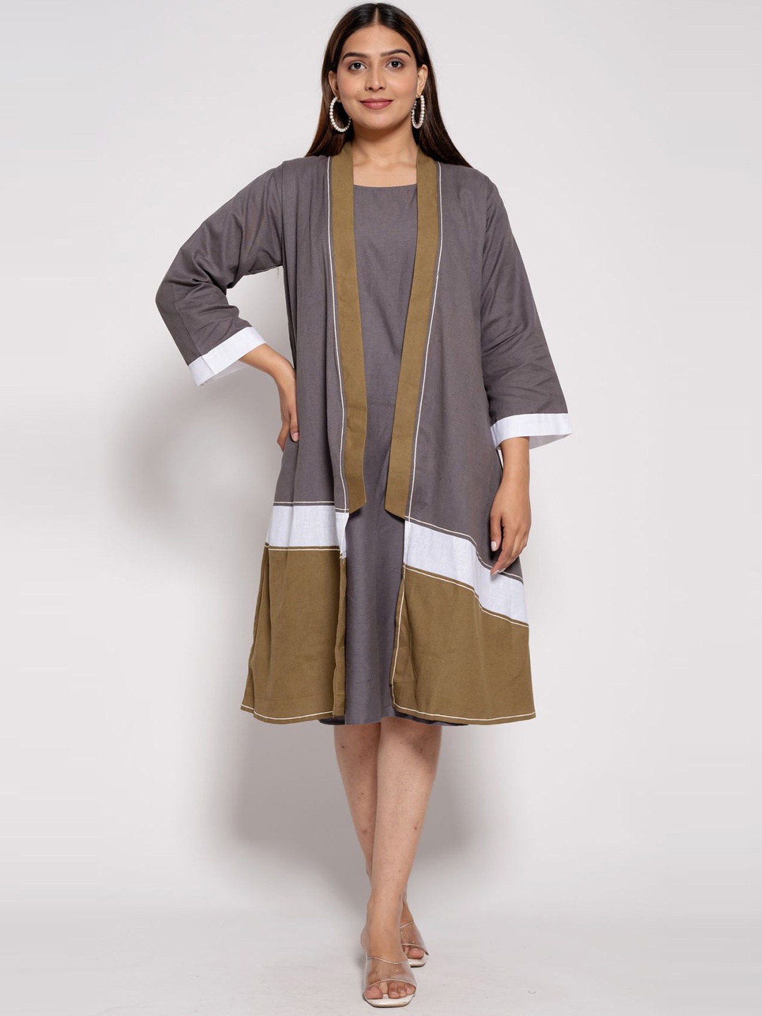 

AFFAIRE'S BY LEVELL5 A-Line Round Neck Sleeveless Dress With Jacket, Grey