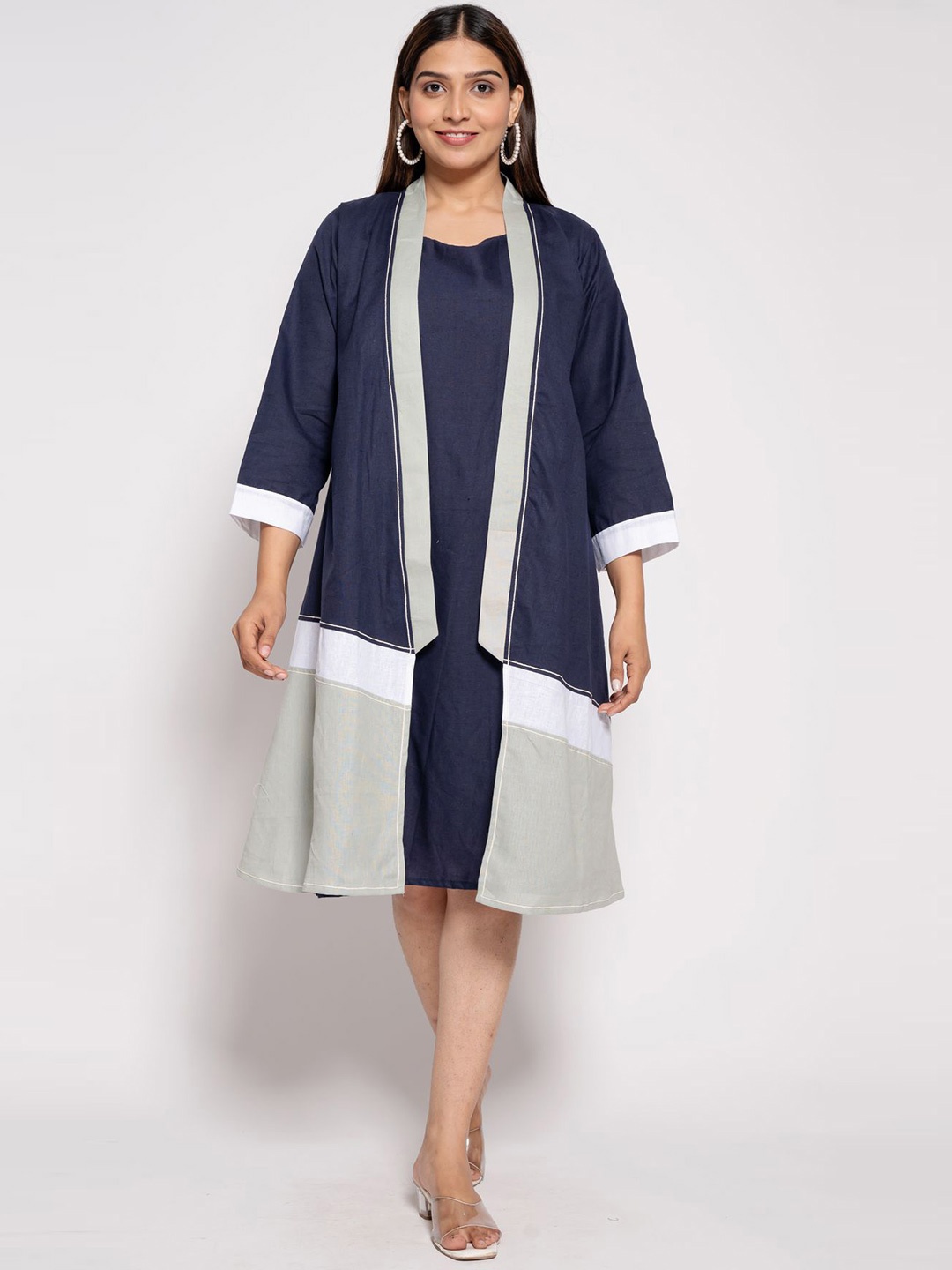 

AFFAIRE'S BY LEVELL5 Colourblocked A-Line Dress With Shrug, Navy blue