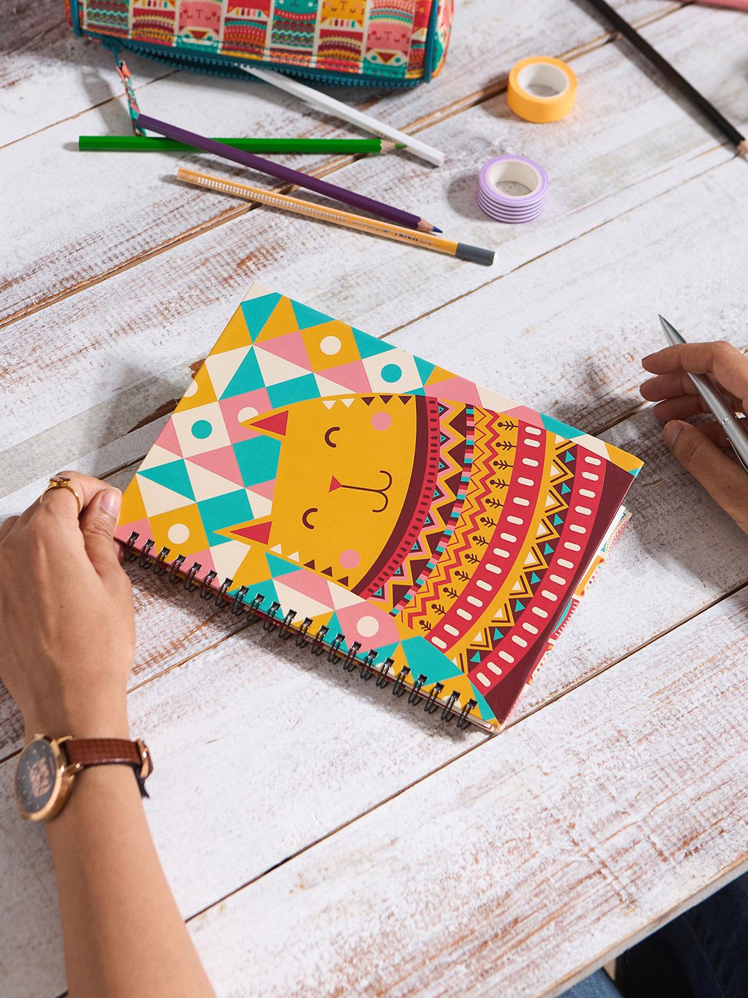 

Chumbak Cats Spiral Printed Notebook Stationery, Mustard