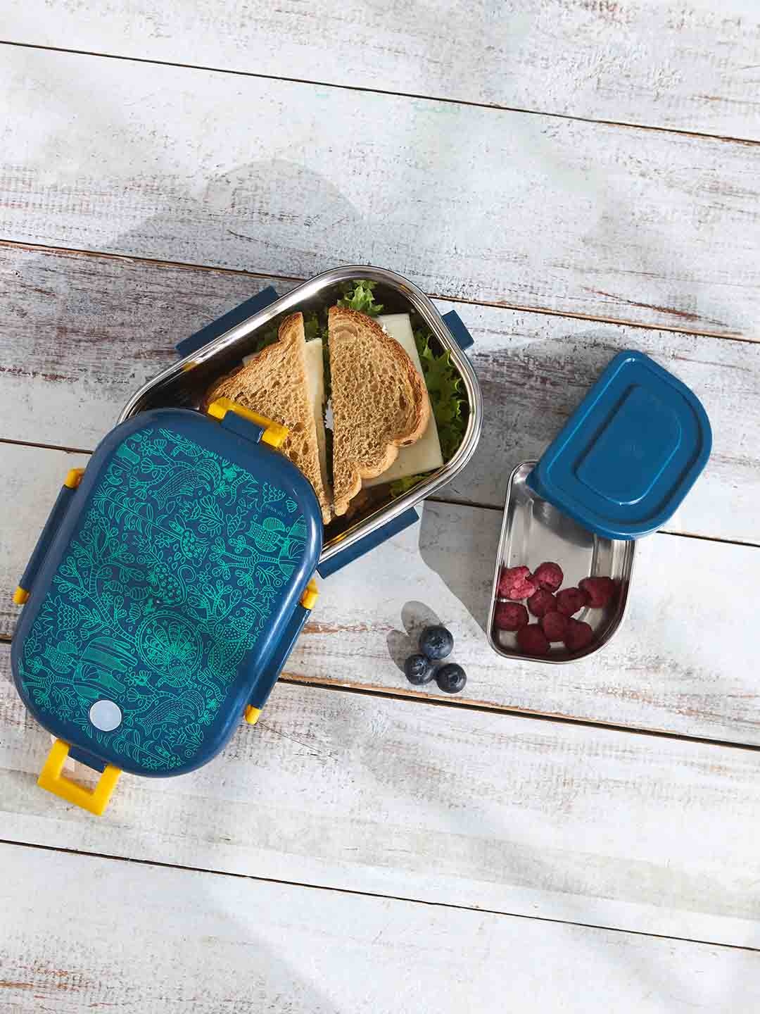 

Chumbak Blue Printed Stainless Steel Insulated Lunch Box