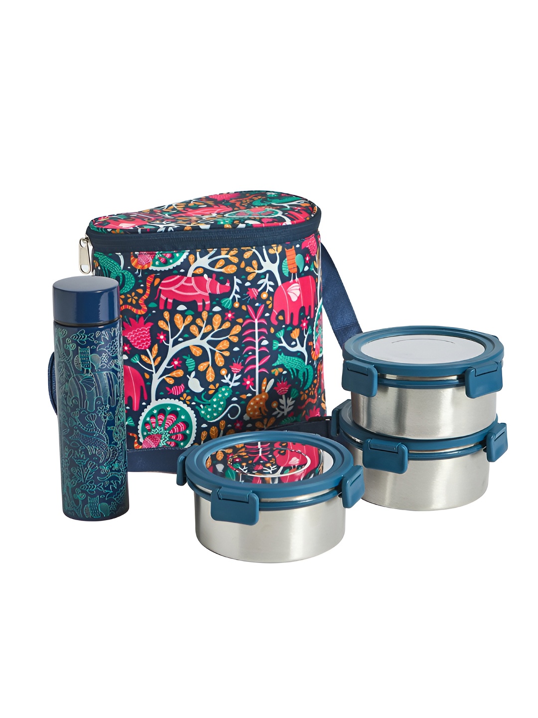 

Chumbak Blue 5Pieces Stainless Steel BPA Free Lunch Box With Jacket
