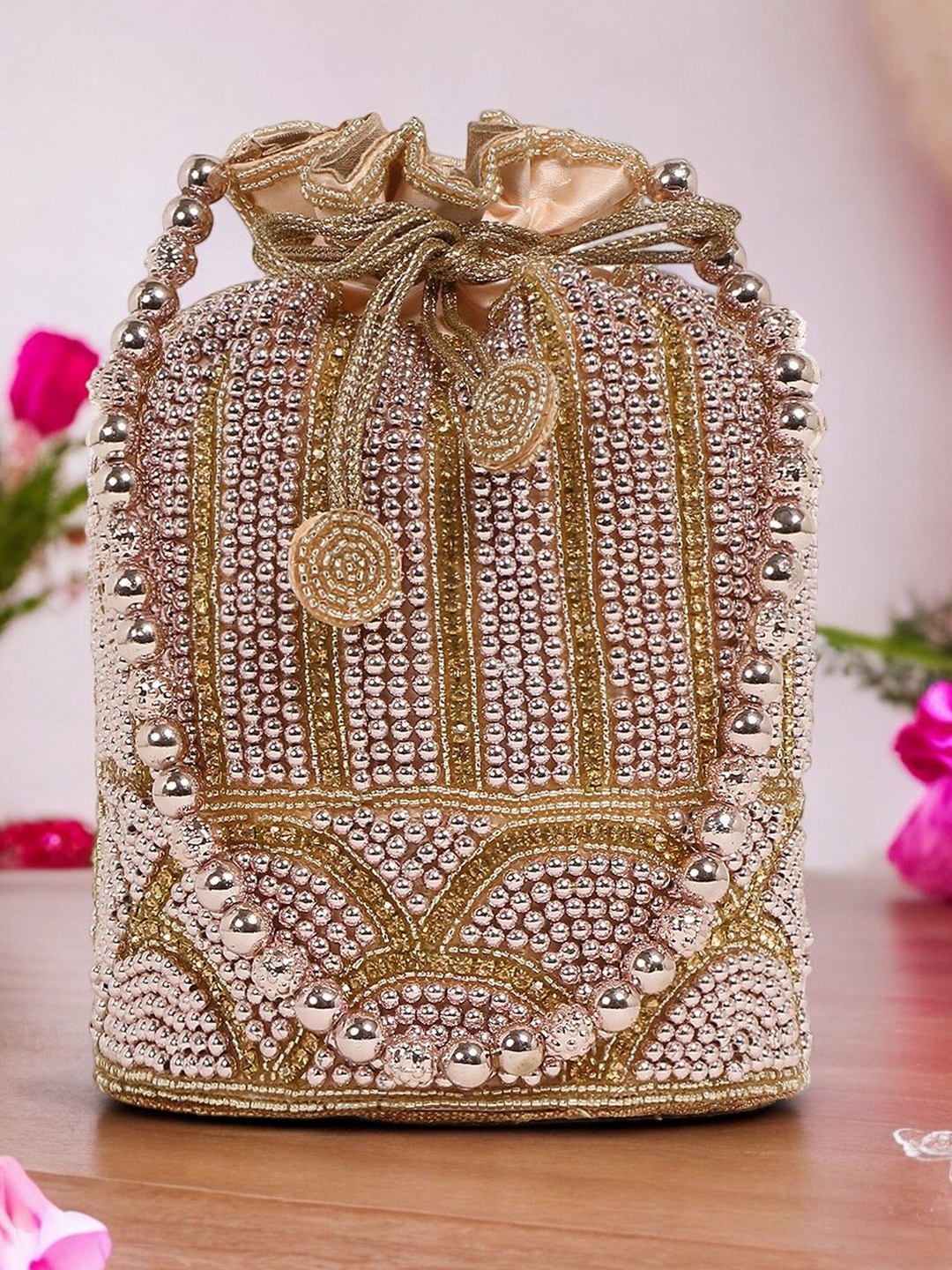 

Exotic Embellished Embroidered Potli Clutch, Pink