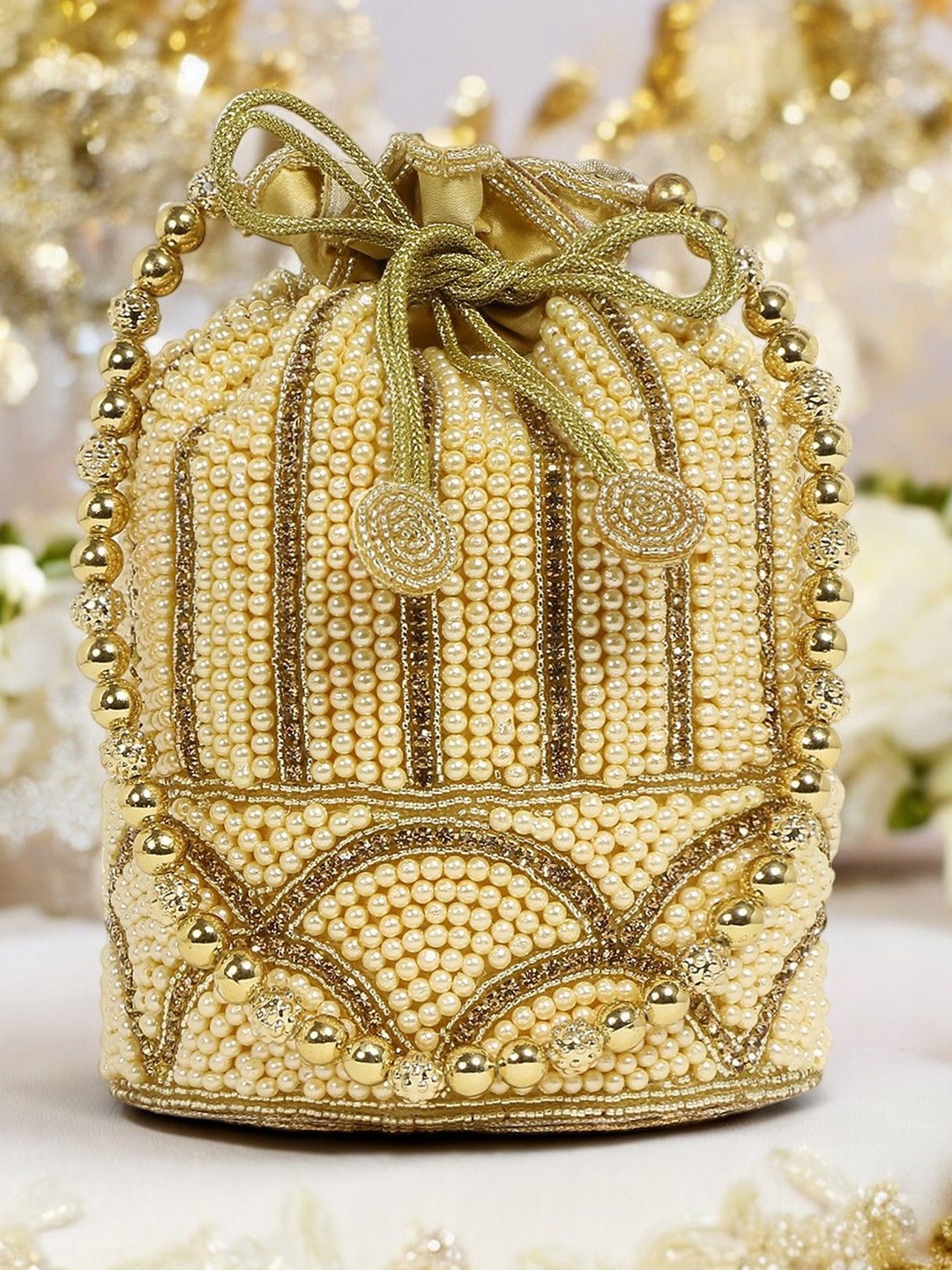 

Exotic Embellished Embroidered Potli Clutch, Gold