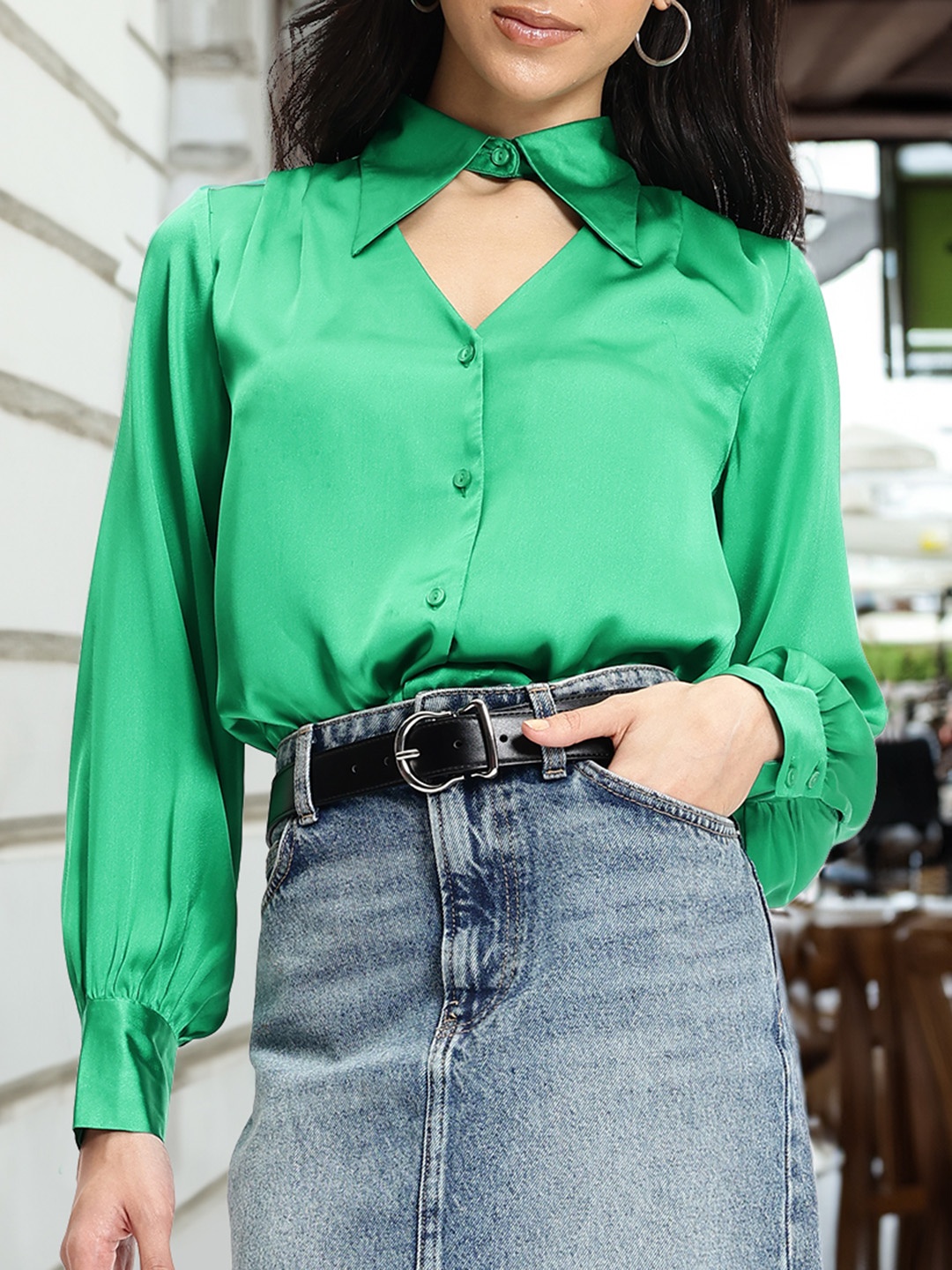 DressBerry Core Minimalistic Boss Babe Shirt Style Top, Green