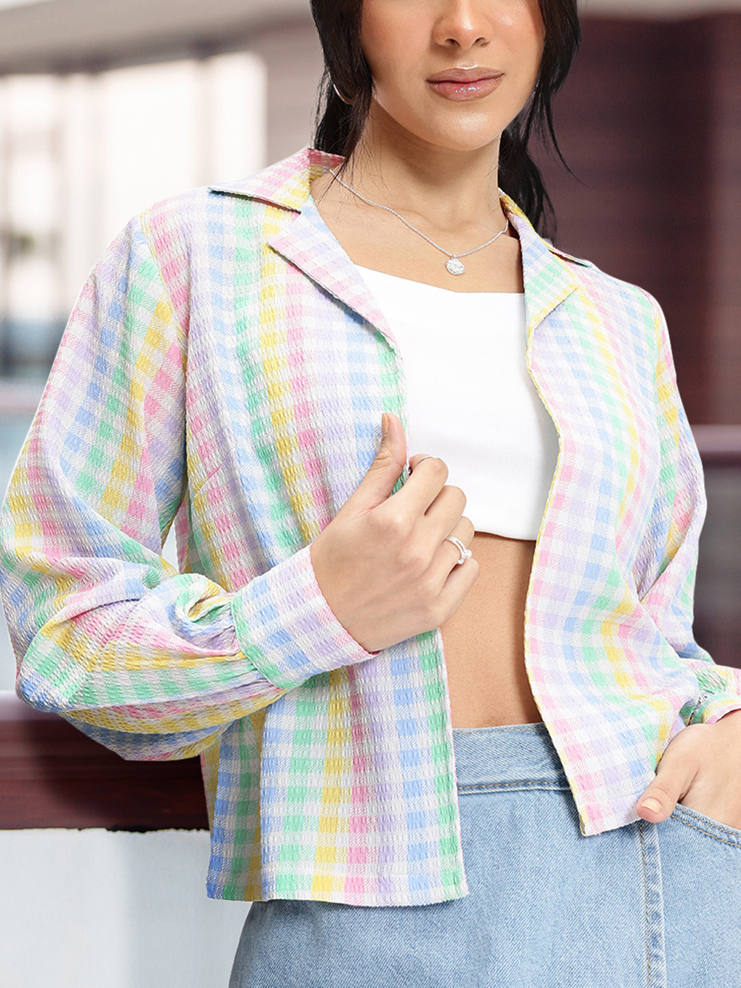 

DressBerry Pixelated Plaid Checked Shirt, Multi