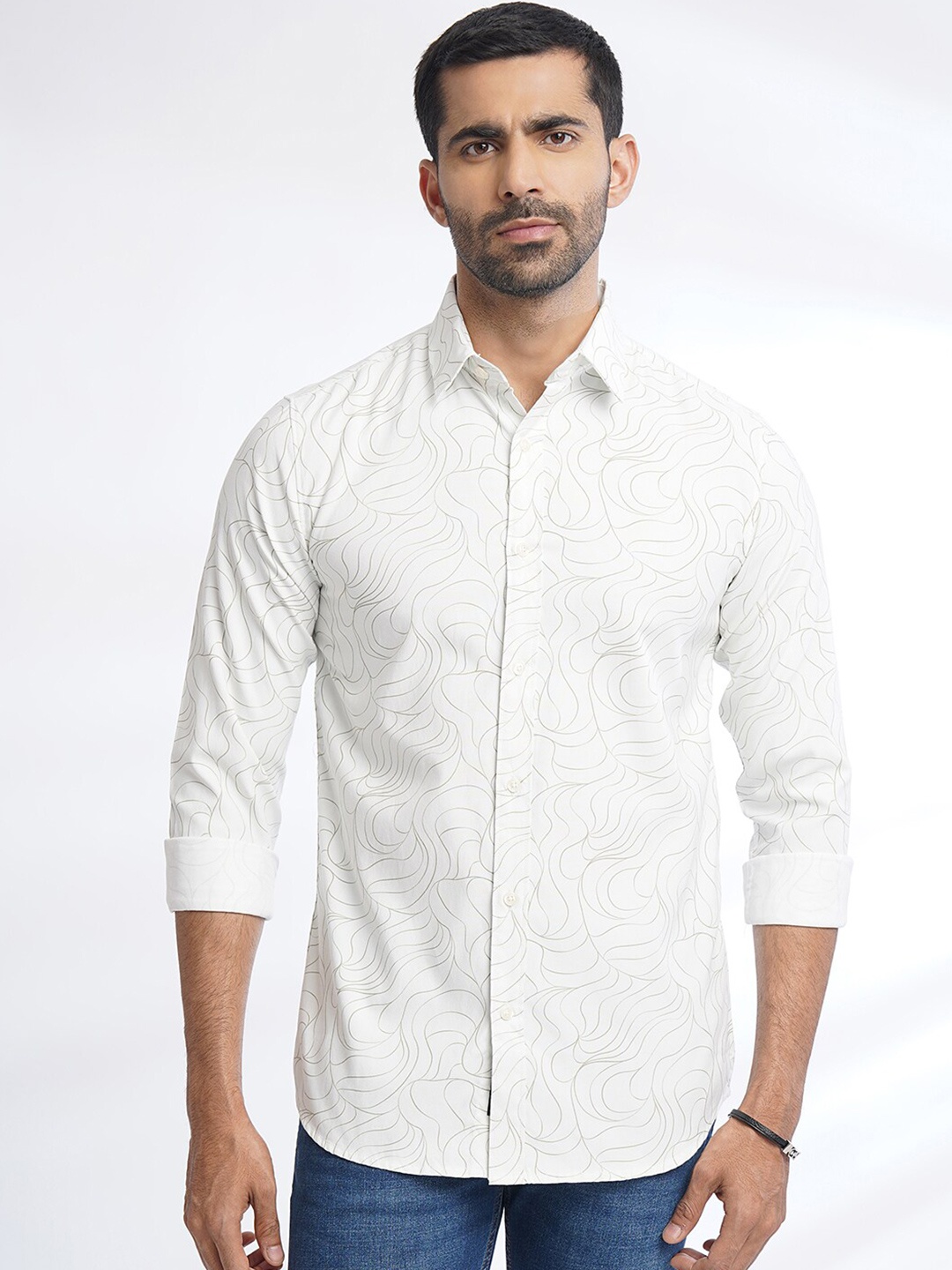 

JADE BLUE Men Geometric Printed Slim Fit Casual Shirt, White