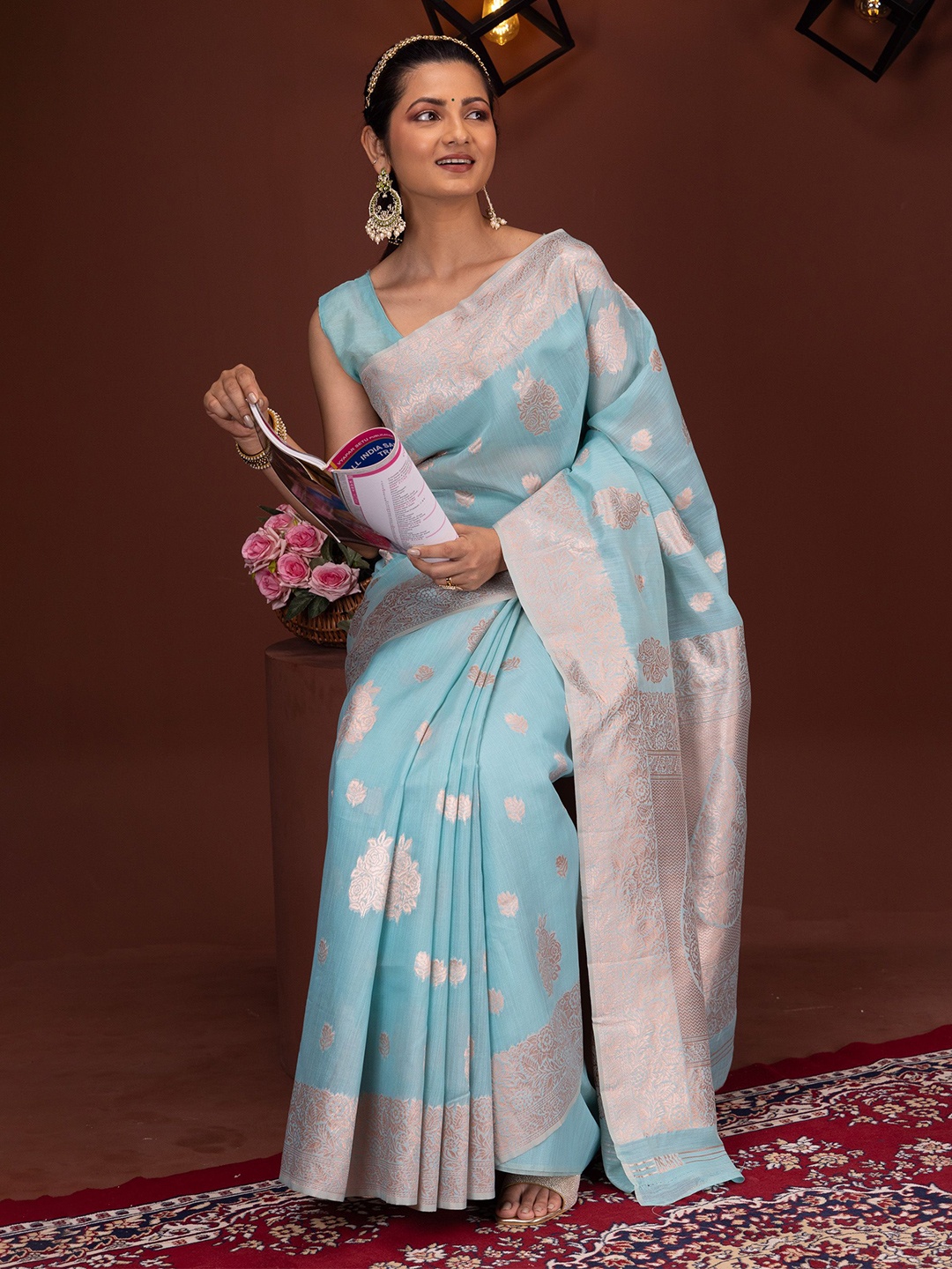 

MIMOSA Woven Design Zari Banarasi Saree, Turquoise blue