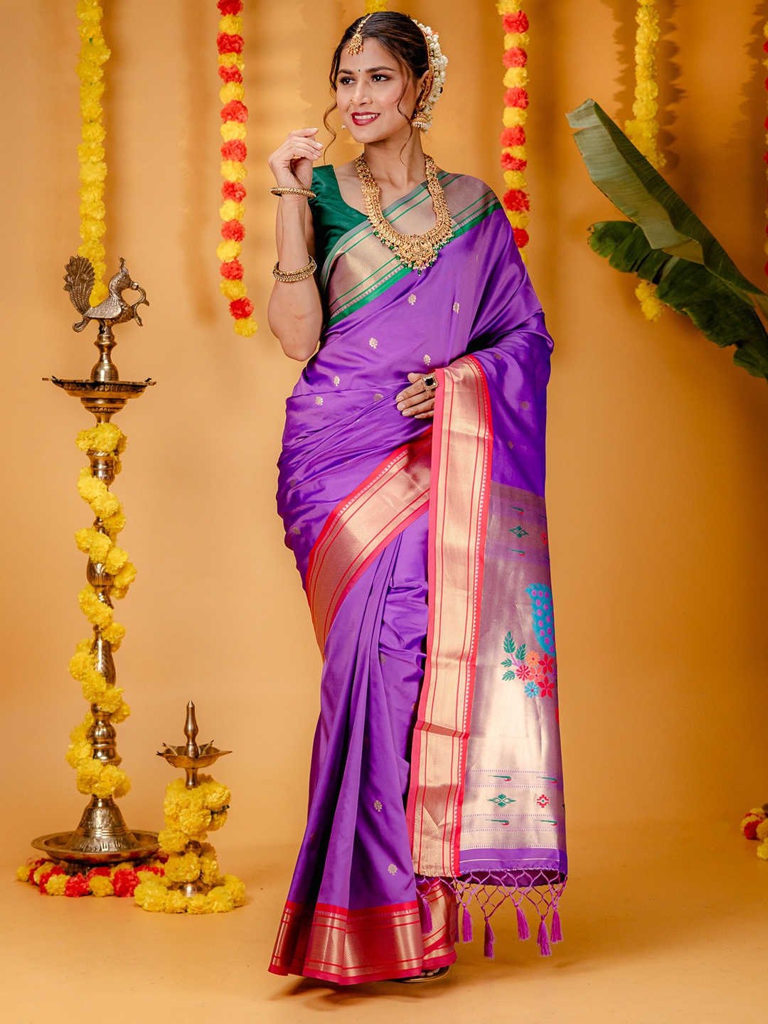 

MIMOSA Woven Design Zari Paithani Saree, Lavender