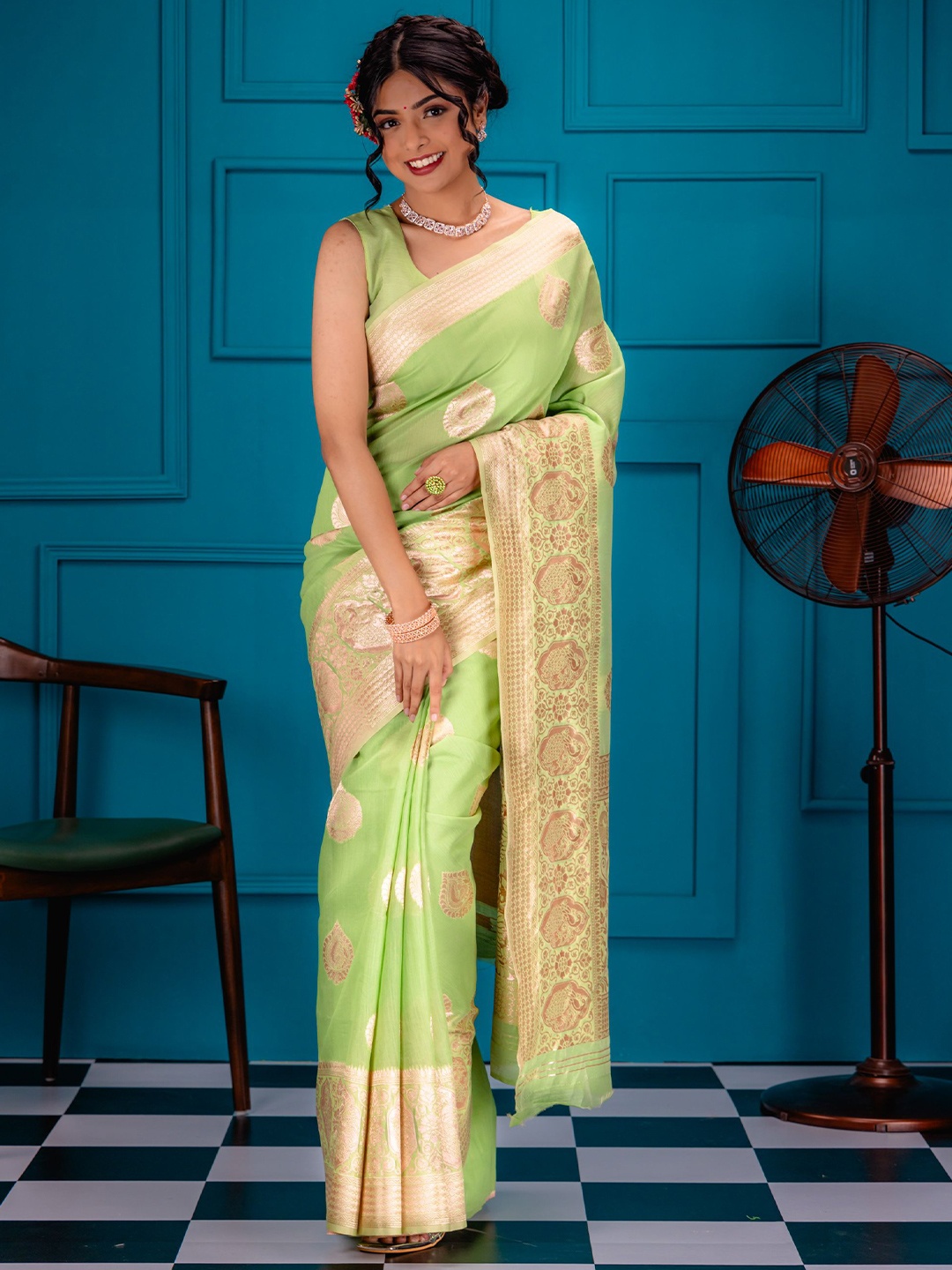 

MIMOSA Woven Design Zari Banarasi Saree SA00001754PSFREE, Olive