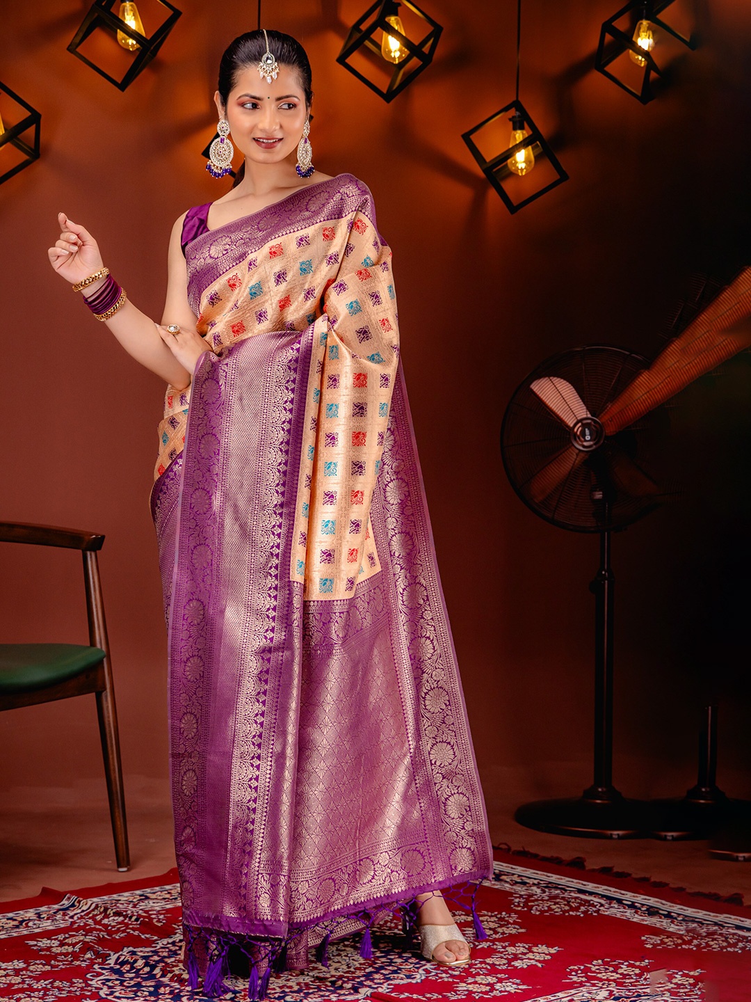 

MIMOSA Woven Design Kanjeevaram Saree, Peach