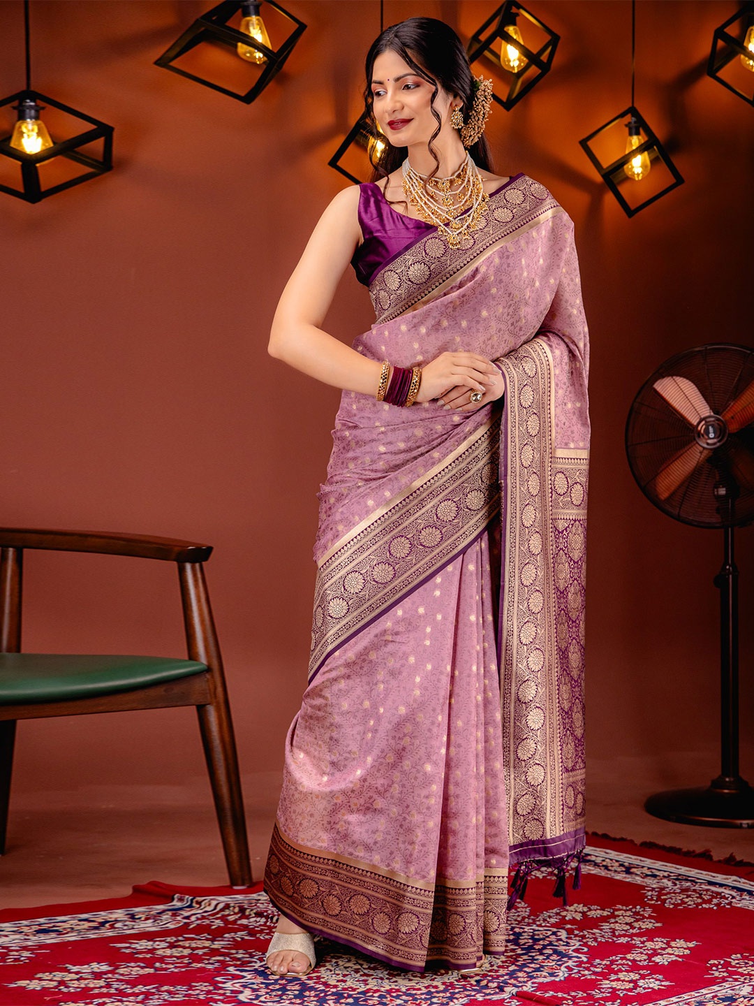 

MIMOSA Ethnic Motifs Zari Kanjeevaram Saree, Pink