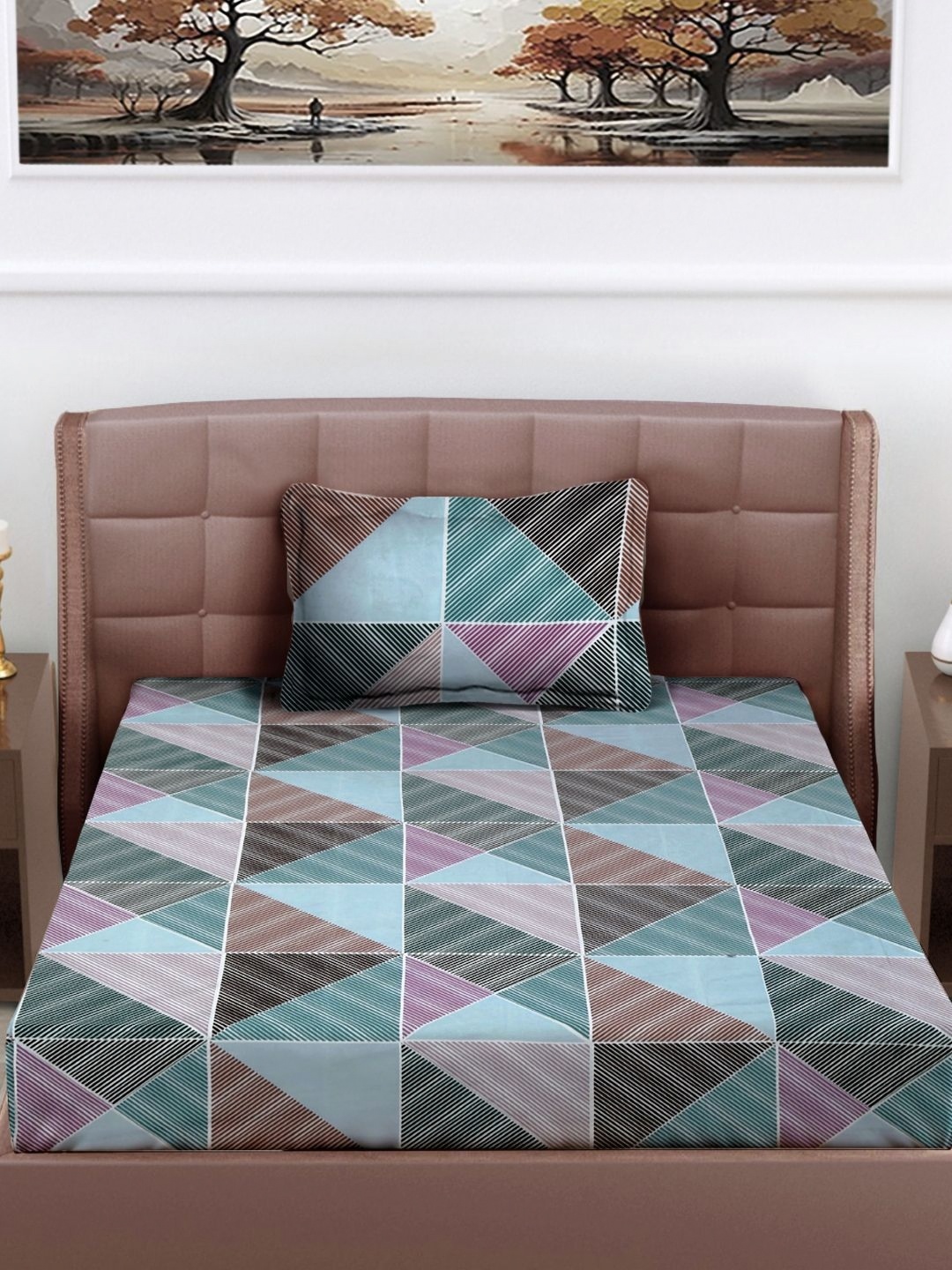 

FABINALIV Blue & Pink Geometric Printed 300 TC Single Bedsheet With 1 Pillow Cover