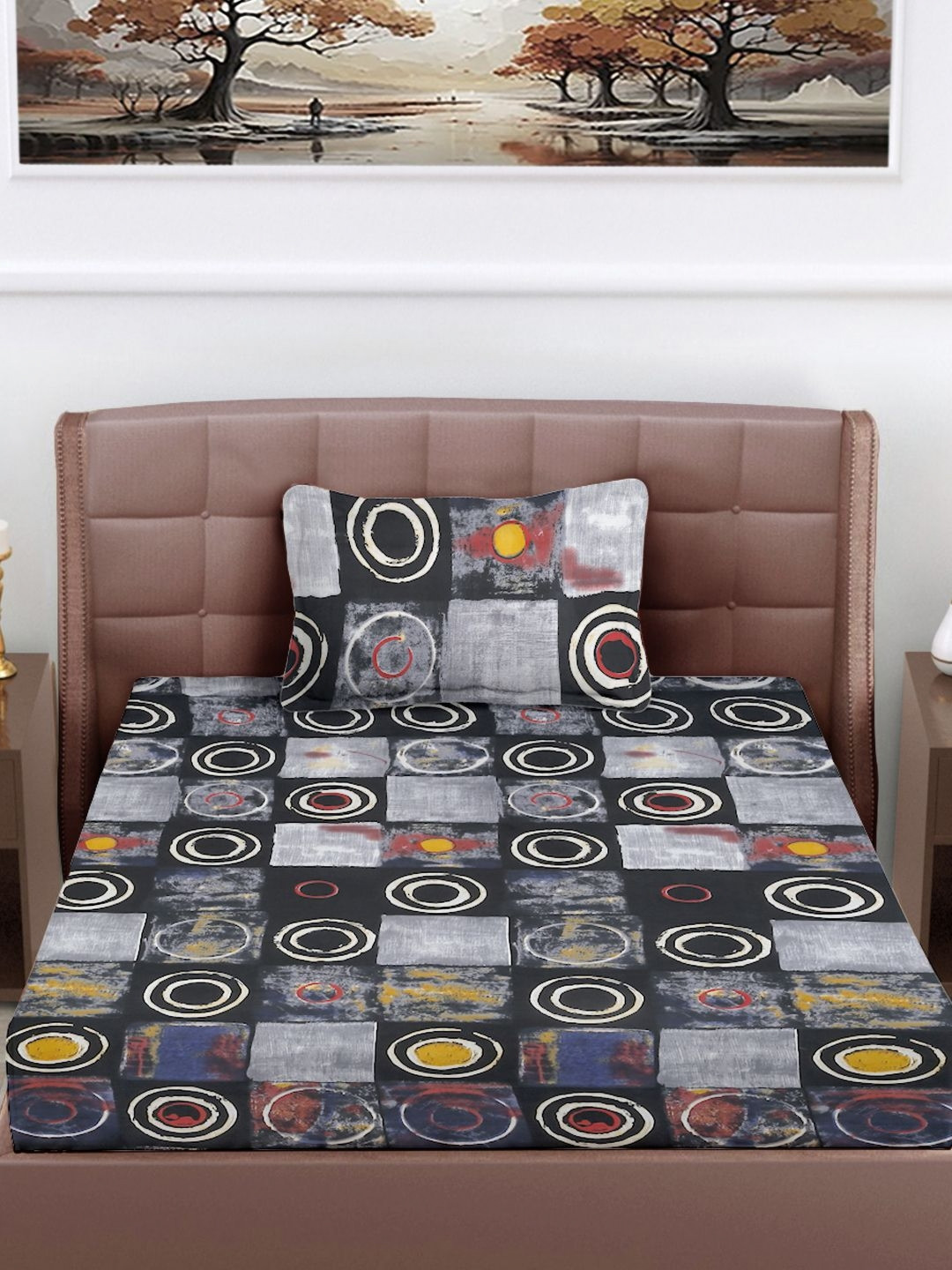 

FABINALIV Black & Grey Geometric Printed 300 TC Single Bedsheet With 1 Pillow Cover