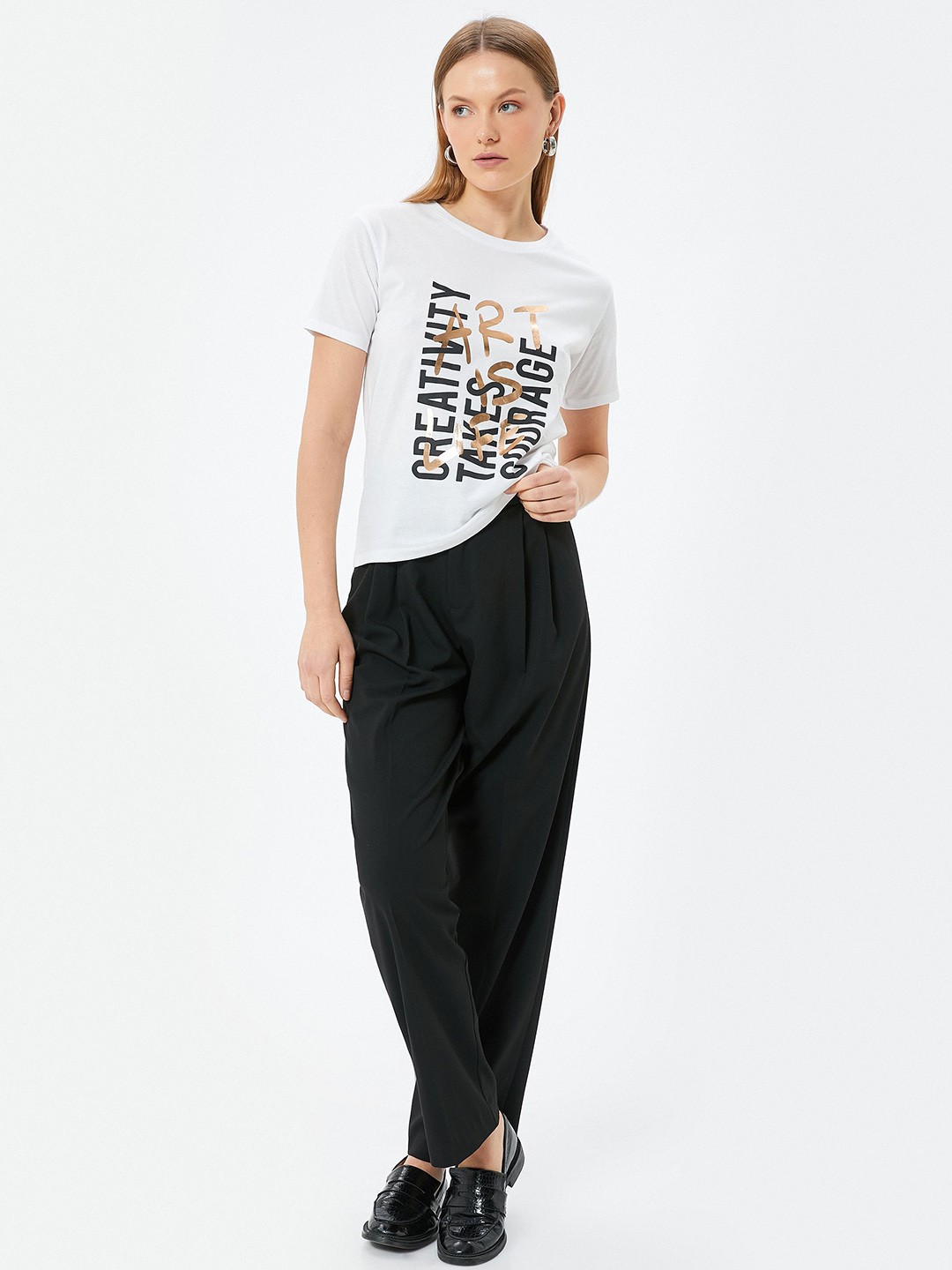 

Koton Women Typography Printed Round Neck T-shirt, White