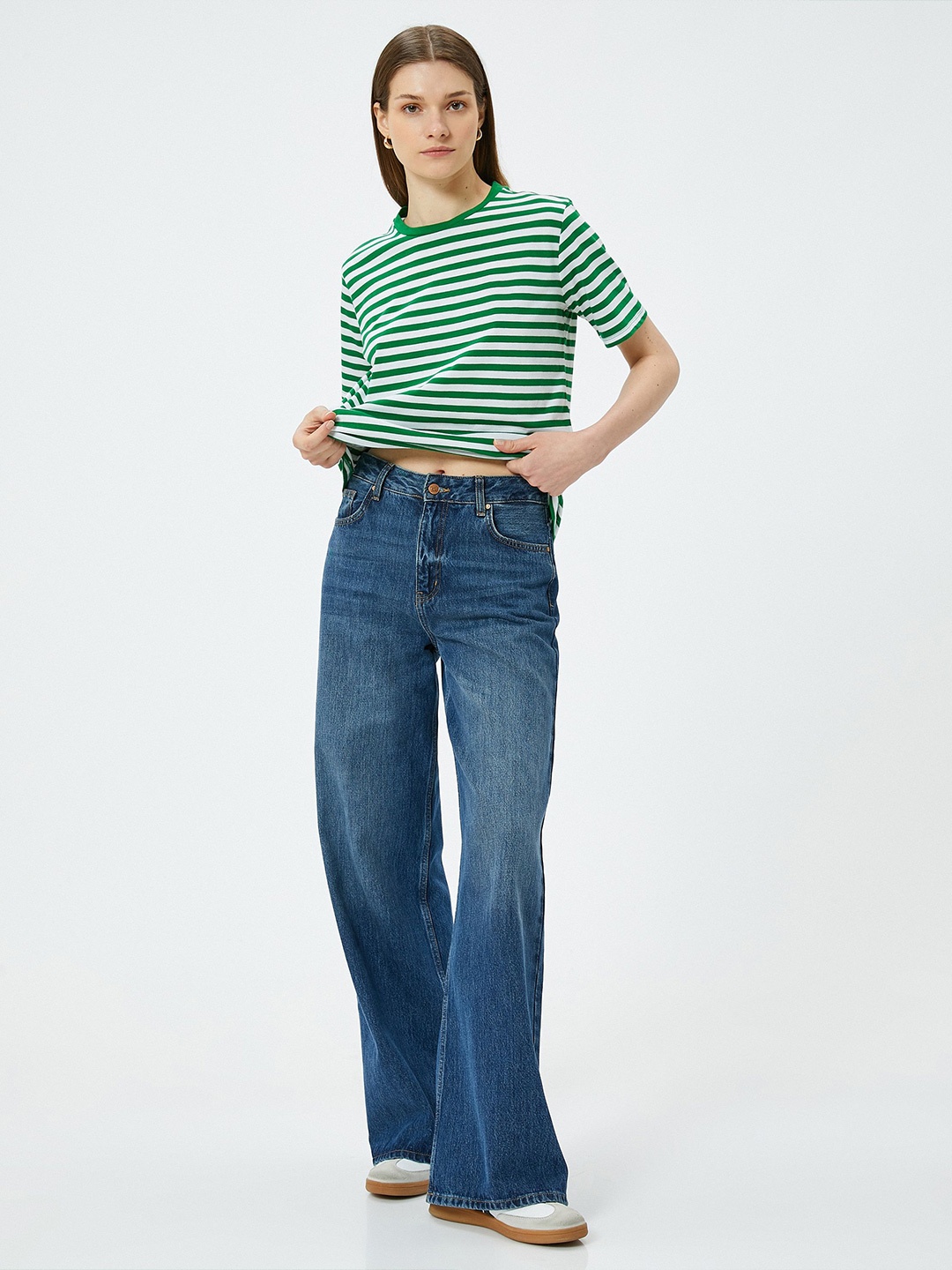 

Koton Women Striped Round Neck T-shirt, Green