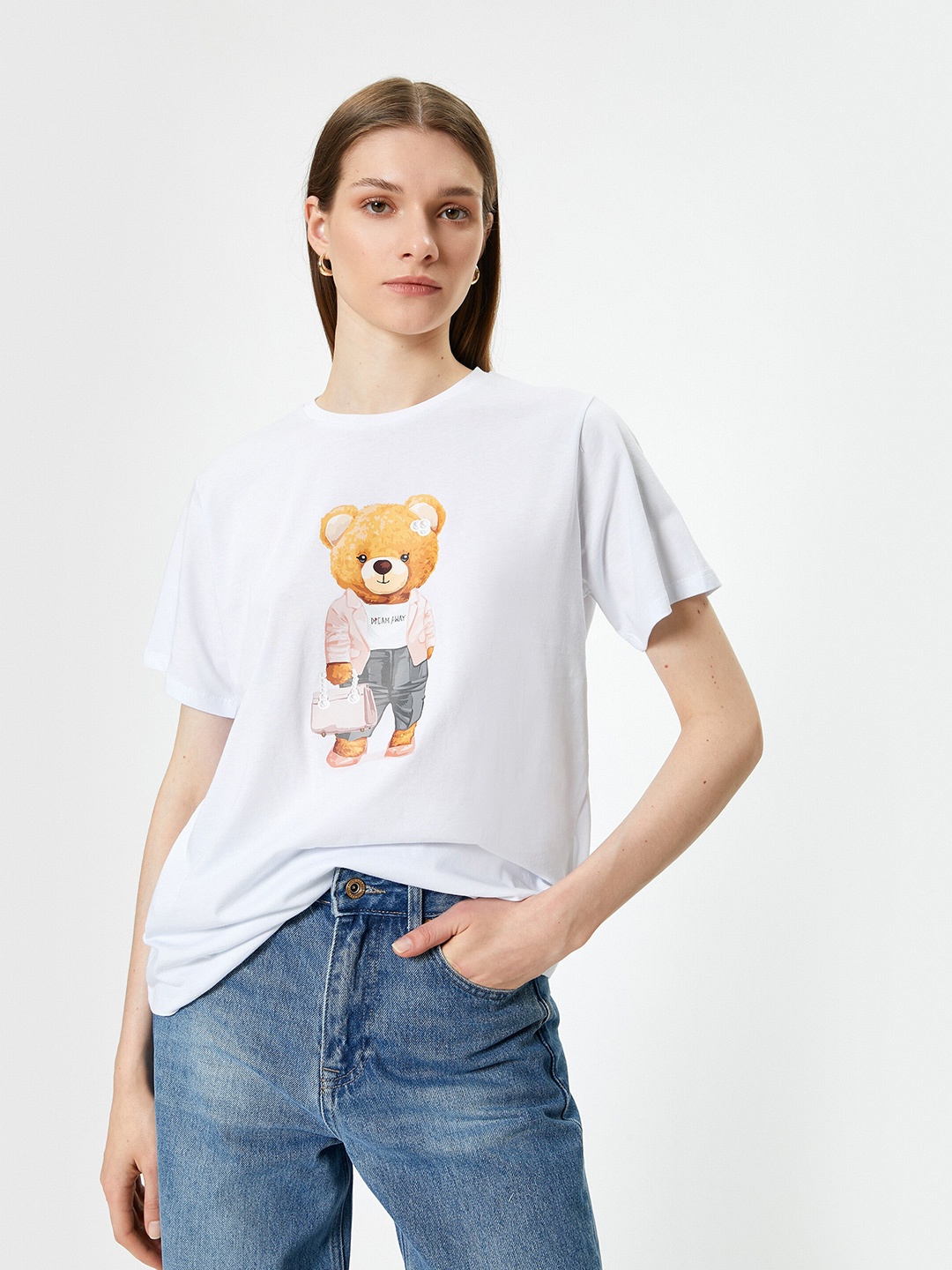 

Koton Women Graphic Printed Round Neck T-shirt, White