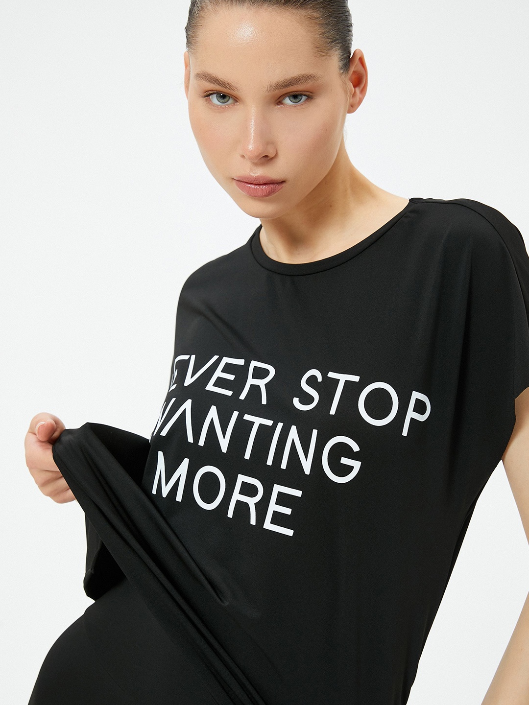 

Koton Women Typography Printed Round Neck T-shirt, Black