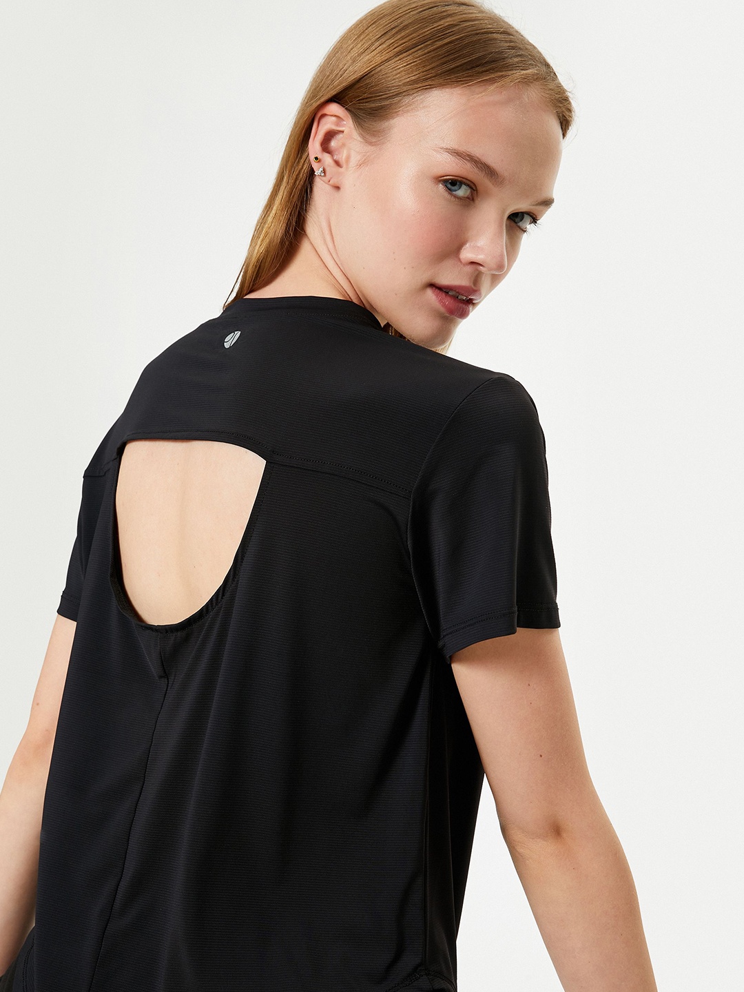 

Koton Women Round Neck Styled Back Crop T-shirt, Black