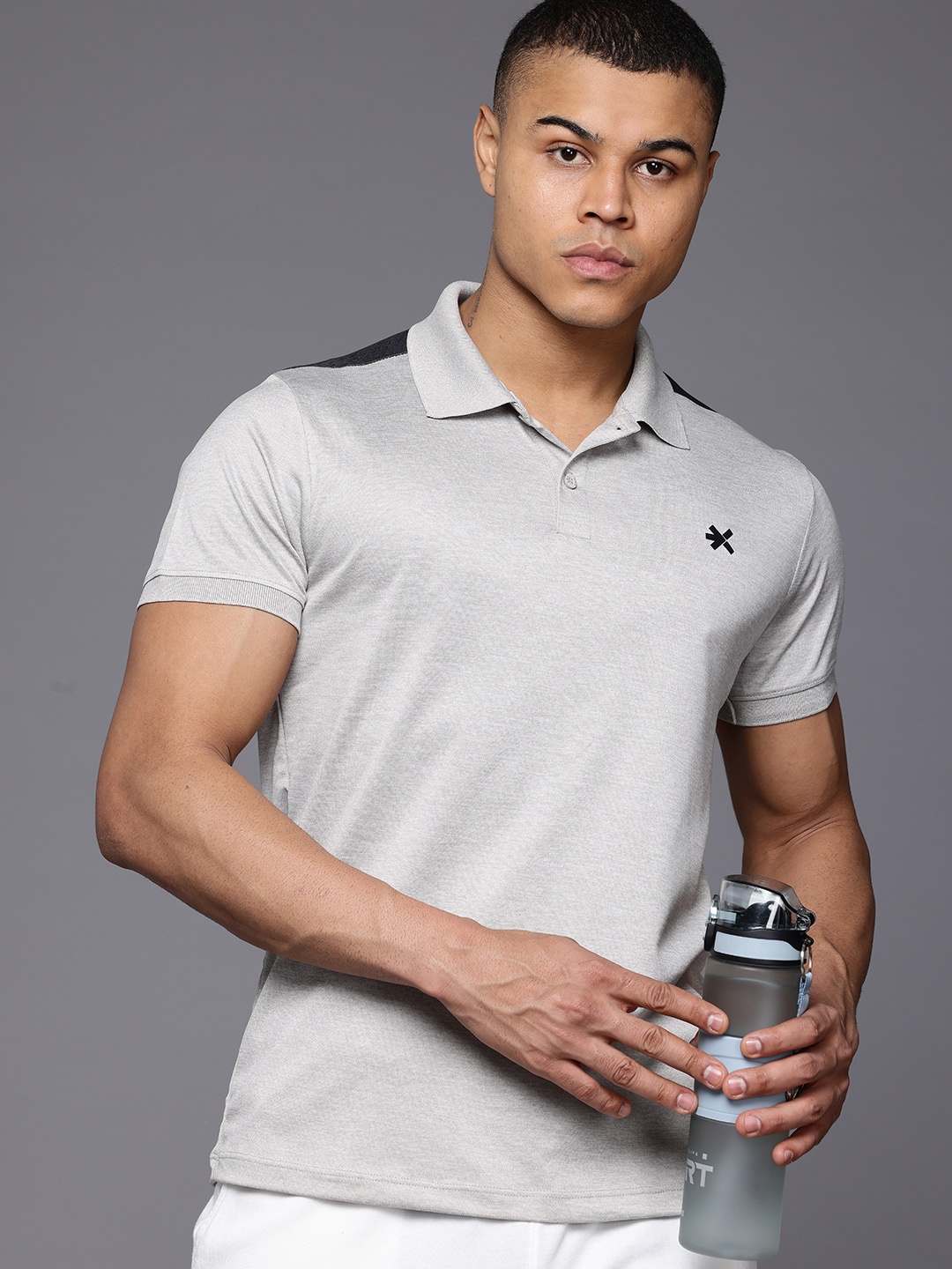 

HRX by Hrithik Roshan Men Colourblocked Polo Collar Sports T-shirt, Grey