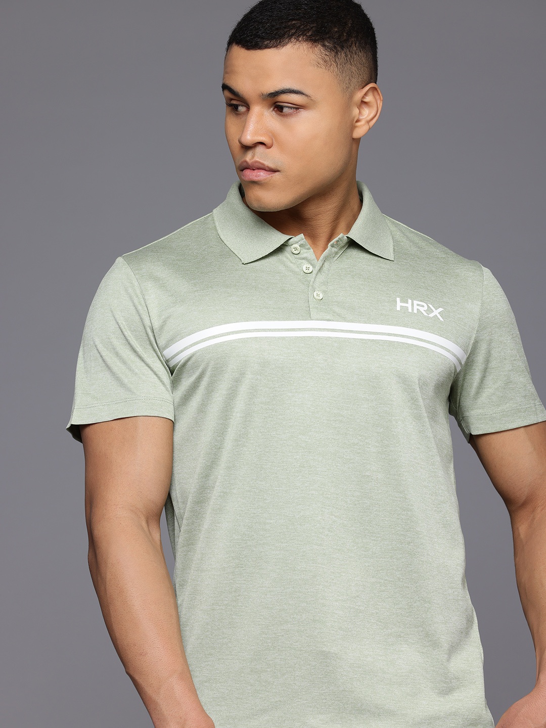 

HRX by Hrithik Roshan Men Striped Rapid-Dry Polo Collar Sports T-shirt, Lime green
