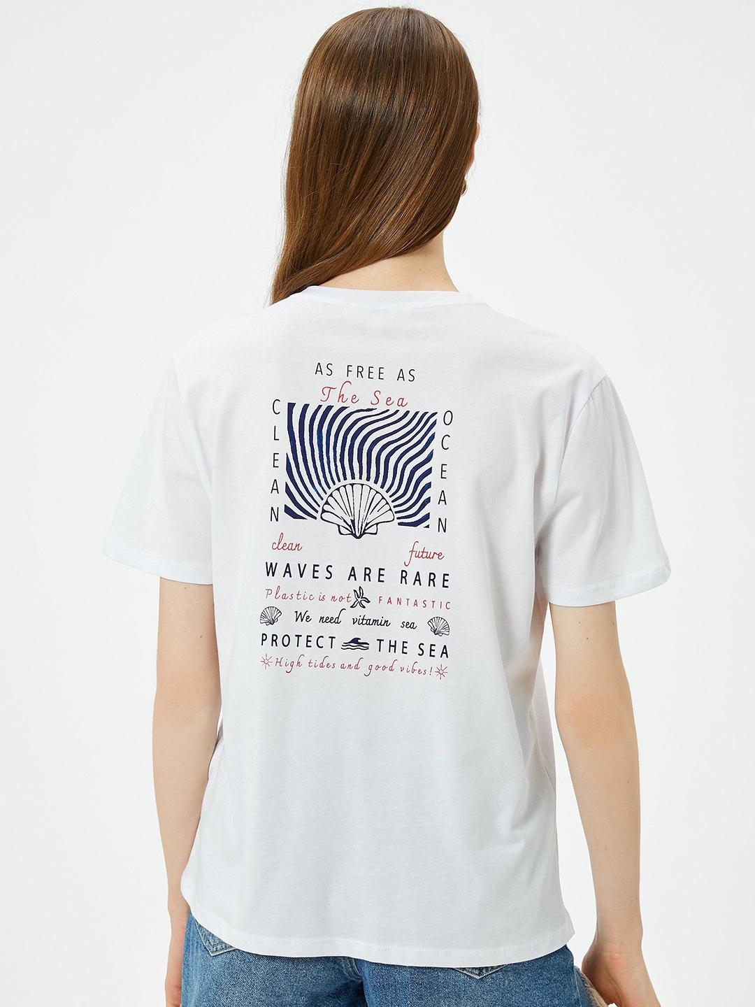 Koton Women Typography Printed Round Neck T-shirt, White