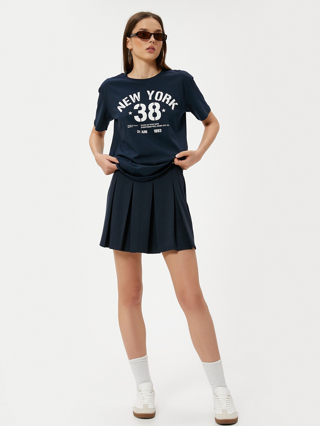 

Koton Women Varsity Printed Round Neck T-shirt, Navy blue