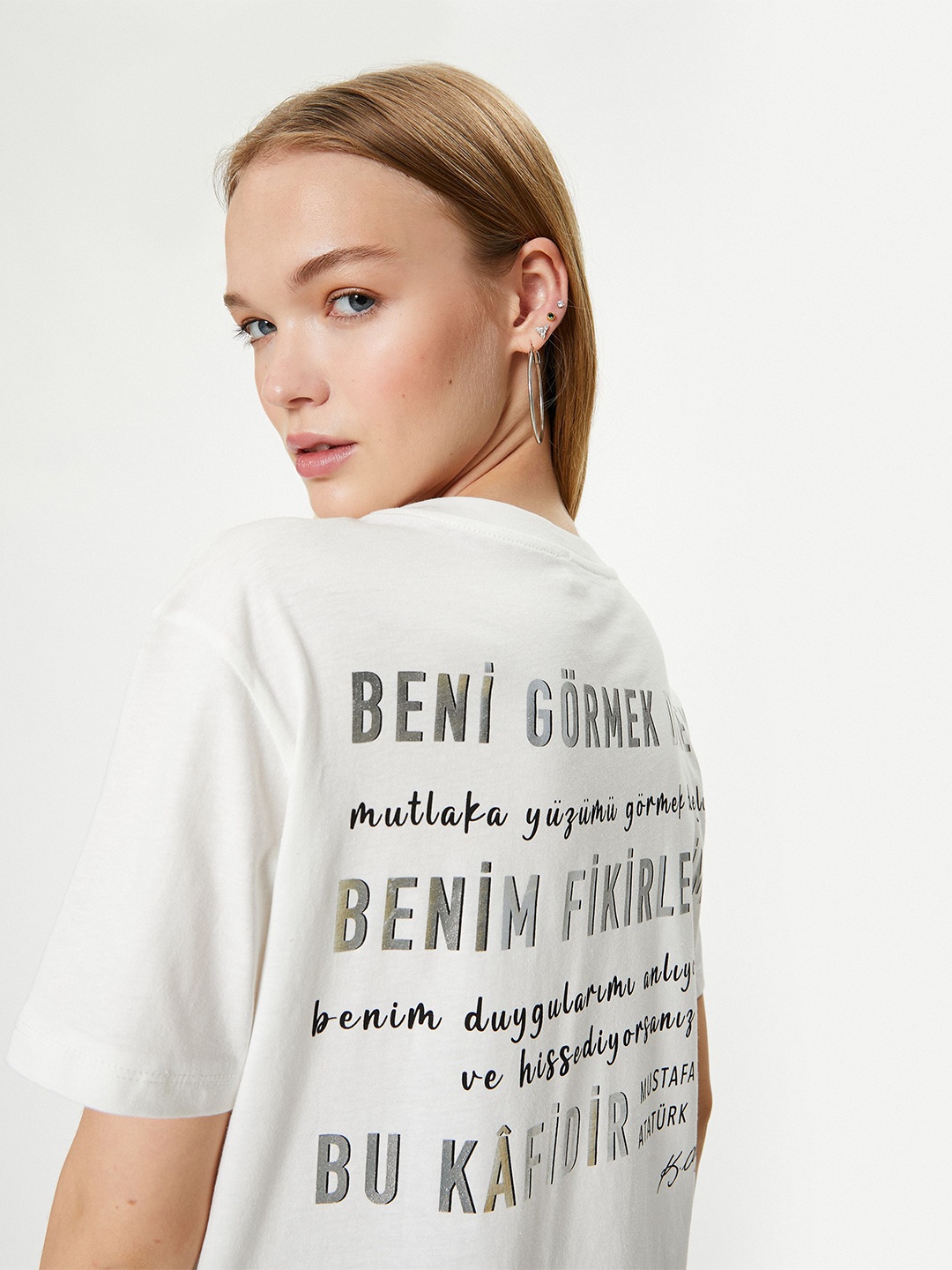

Koton Women Typography Printed Round Neck Pure Cotton T-shirt, White