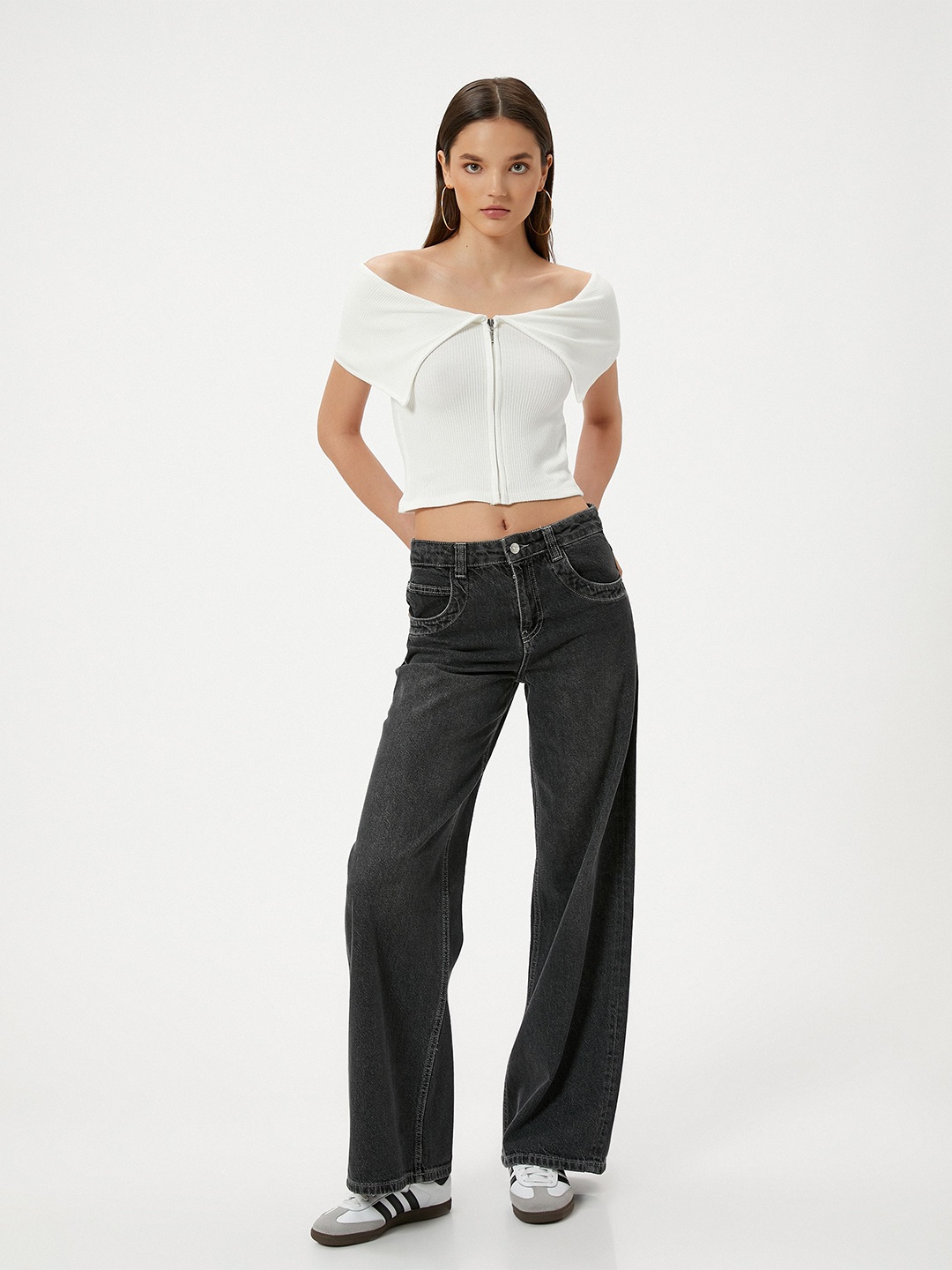 

Koton Women Solid Off Shoulder Bardot Crop Top, White