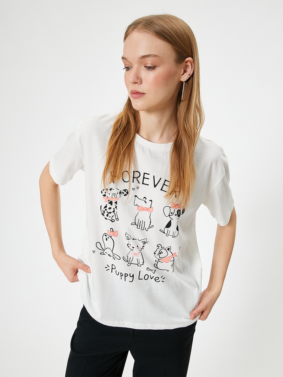 

Koton Women Graphic Printed Round Neck T-shirt, White