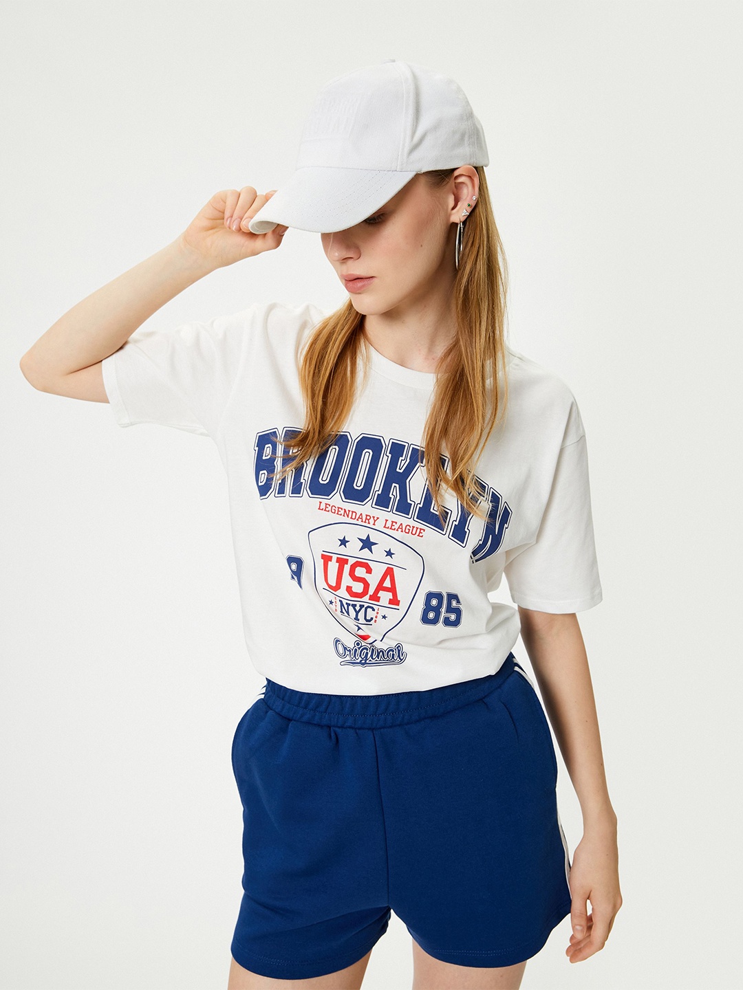 

Koton Women Varsity Printed Round Neck Pure Cotton T-shirt, White
